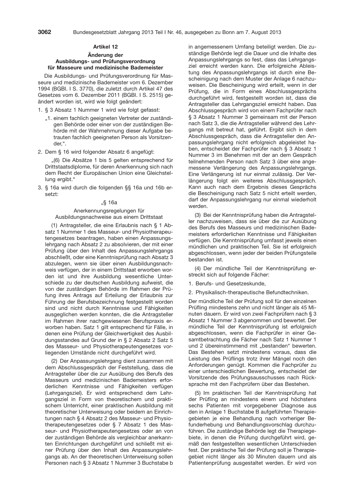 BGBl. 2013, Seite 3062 — Originalseite als Abbildung