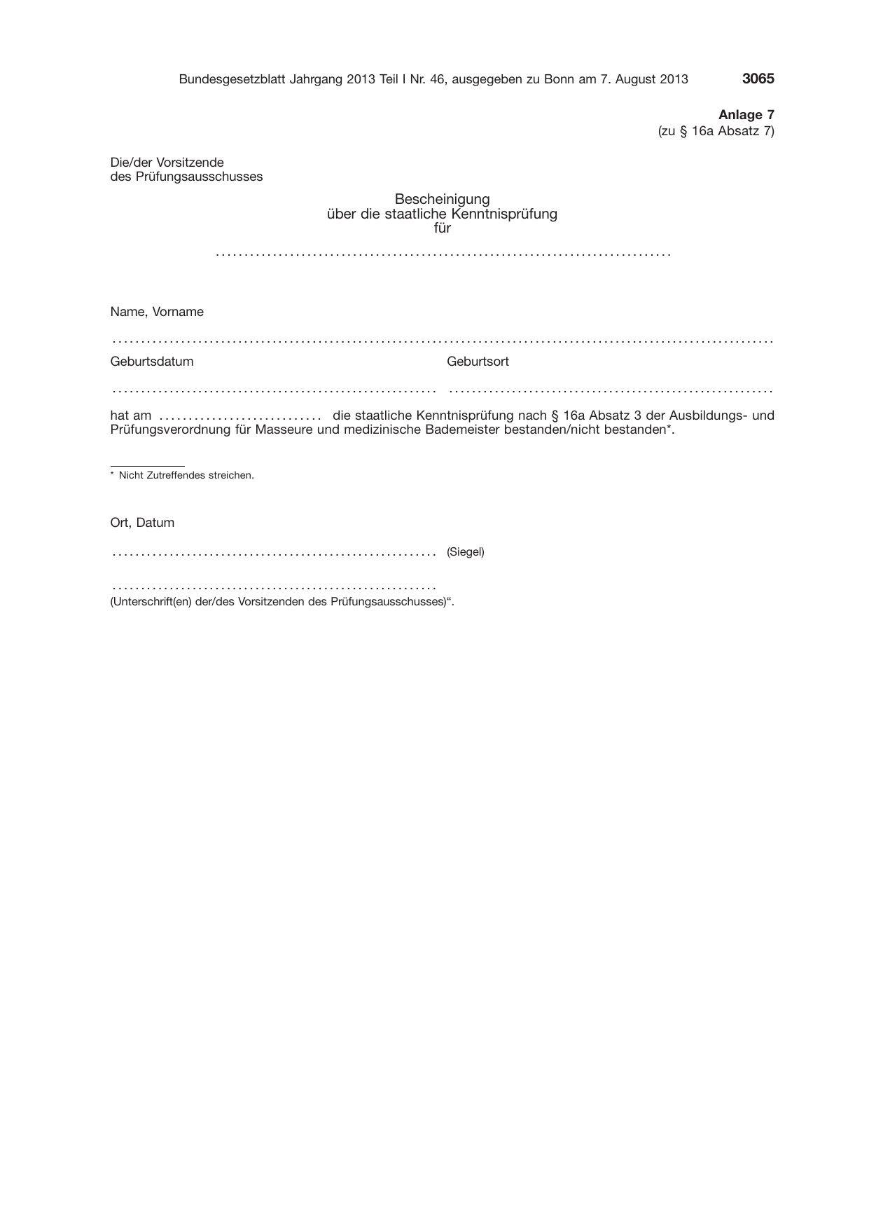 BGBl. 2013, Seite 3065 — Originalseite als Abbildung