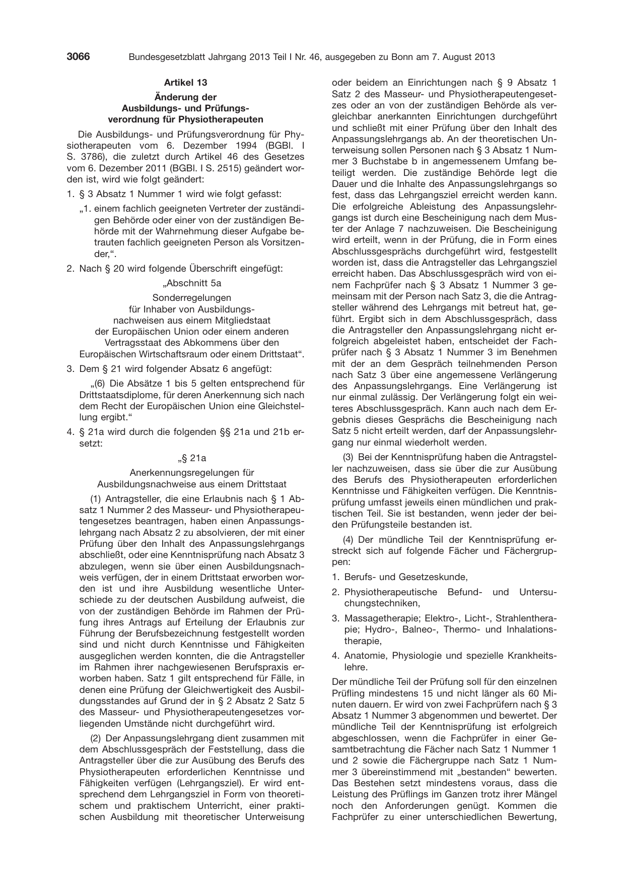 BGBl. 2013, Seite 3066 — Originalseite als Abbildung
