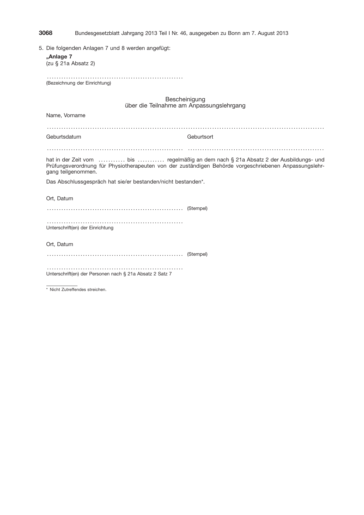 BGBl. 2013, Seite 3068 — Originalseite als Abbildung