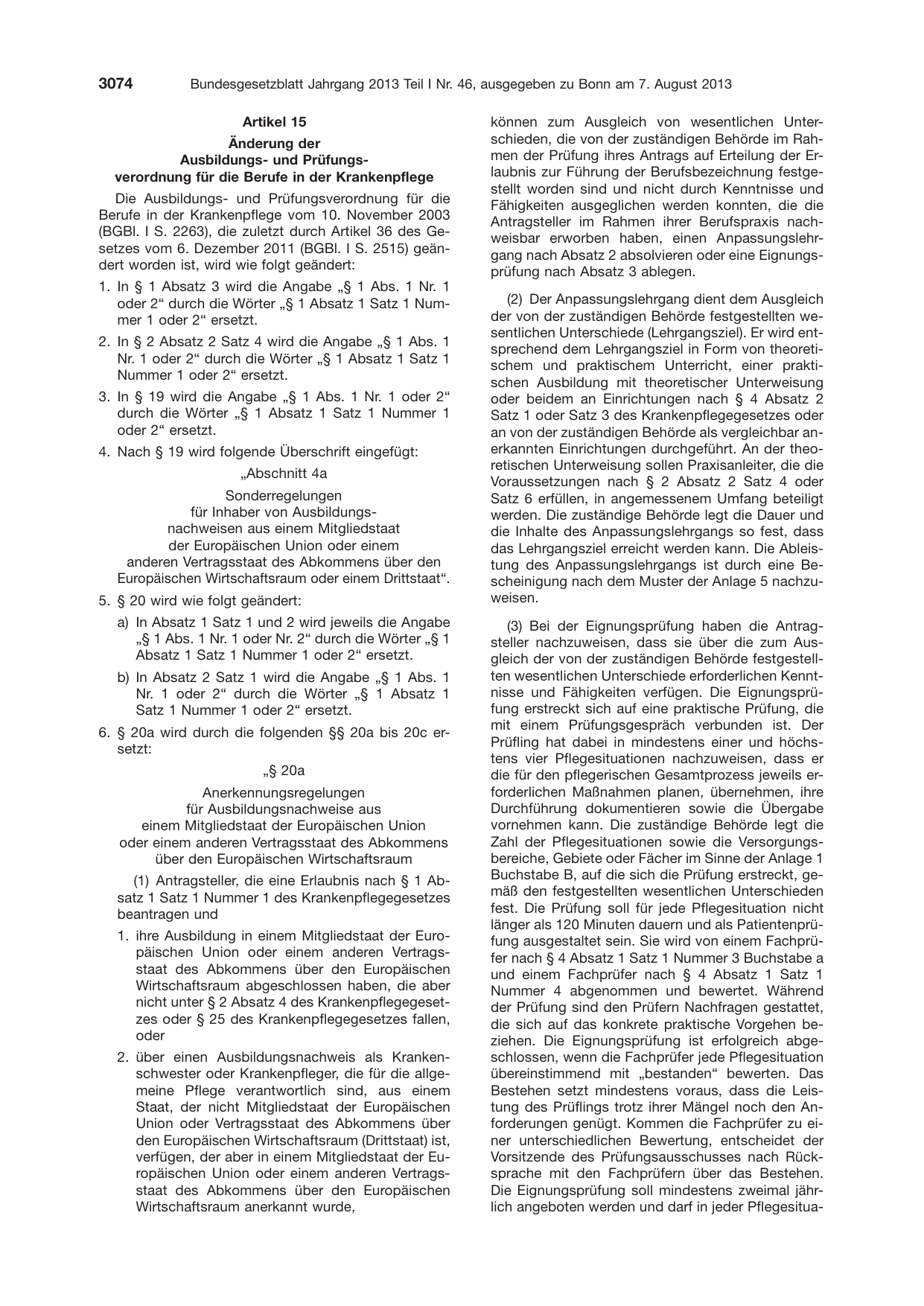 BGBl. 2013, Seite 3074 — Originalseite als Abbildung
