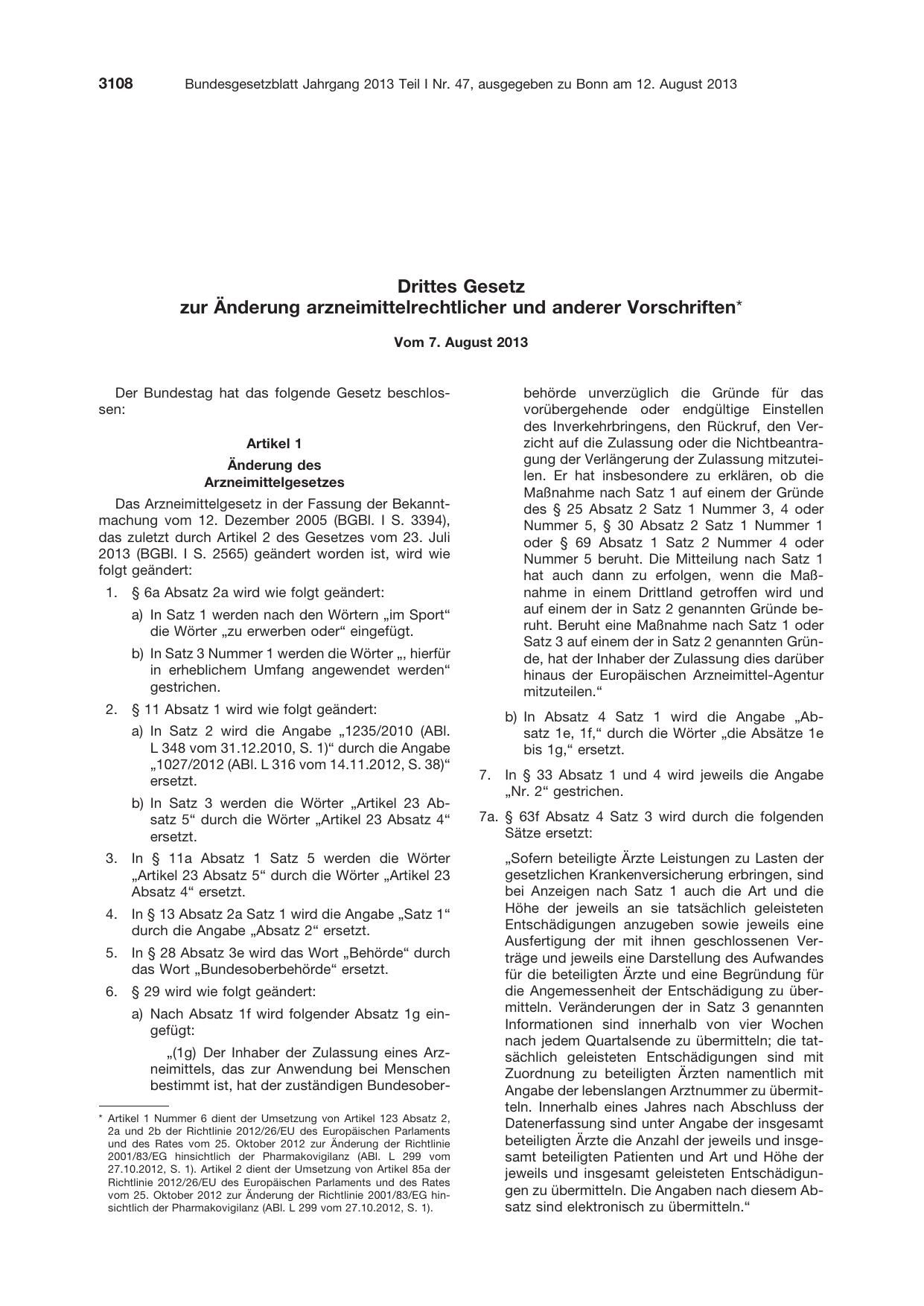 BGBl. 2013, Seite 3108 — Originalseite als Abbildung