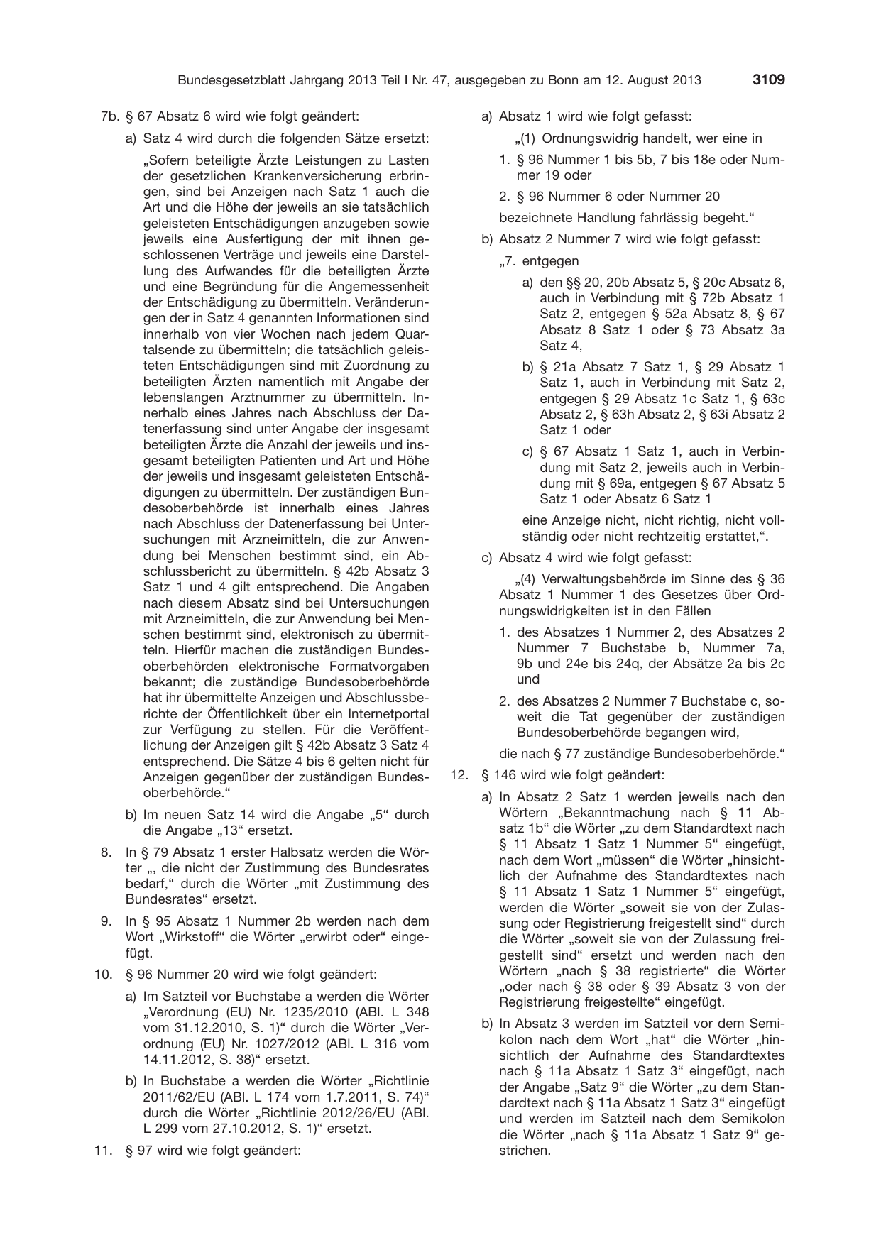 BGBl. 2013, Seite 3109 — Originalseite als Abbildung
