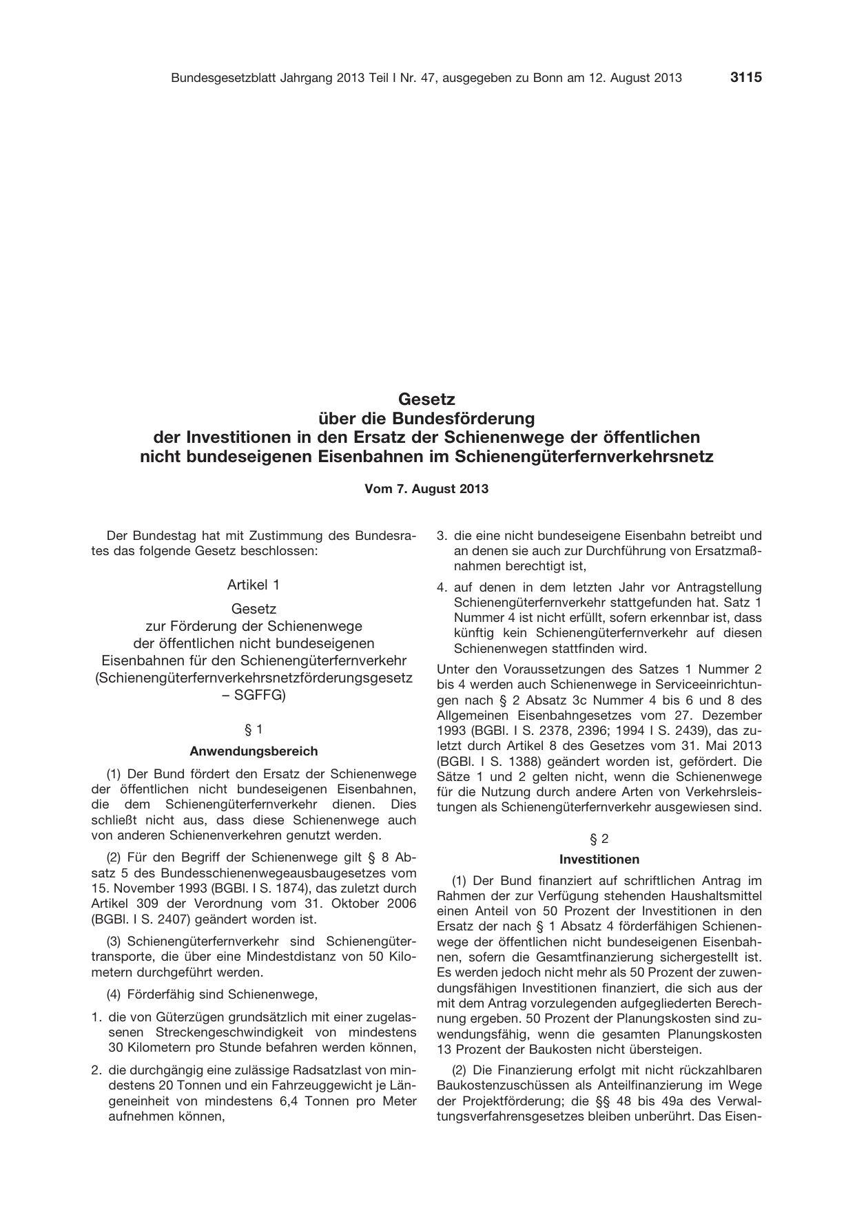 BGBl. 2013, Seite 3115 — Originalseite als Abbildung
