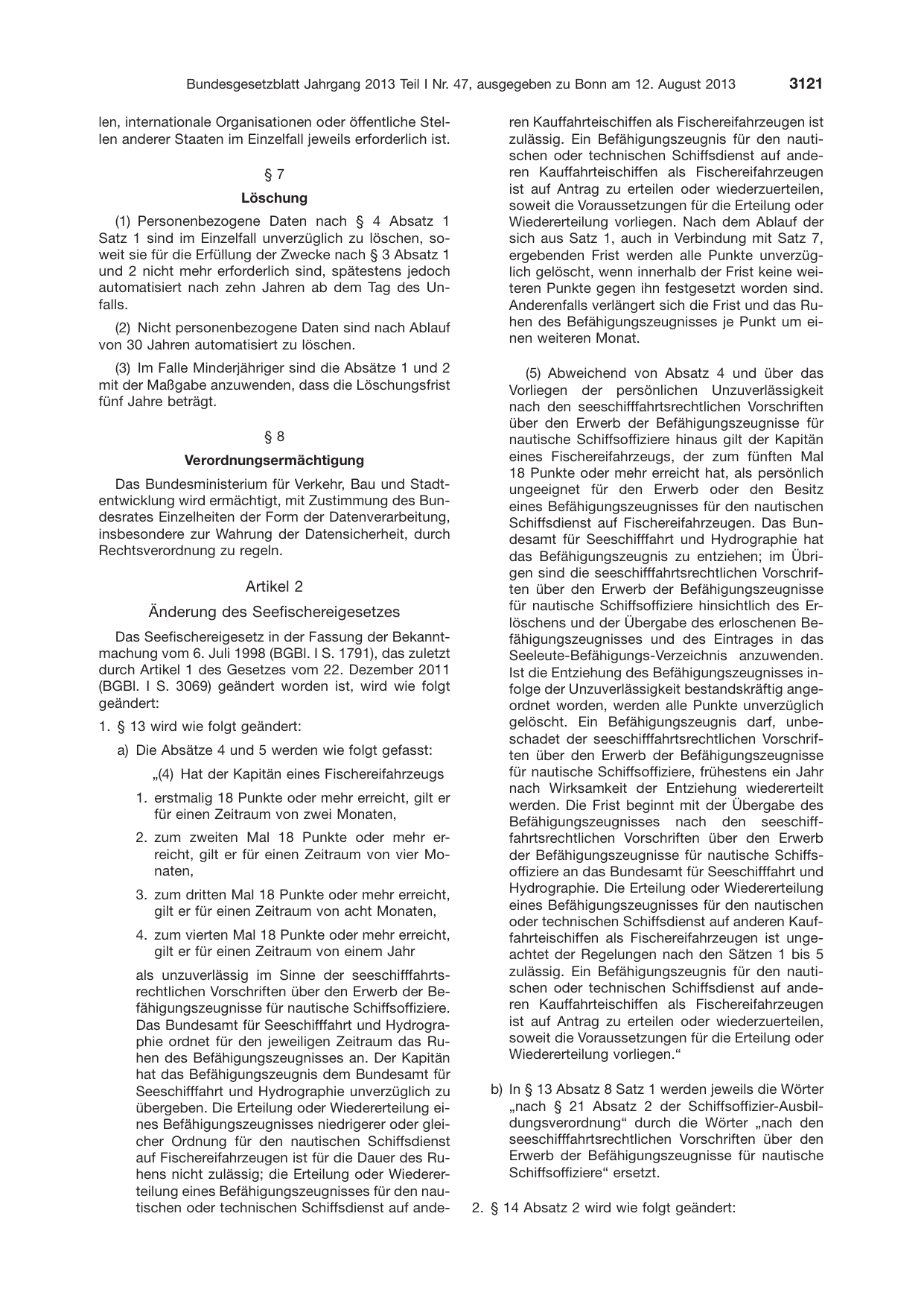 BGBl. 2013, Seite 3121 — Originalseite als Abbildung