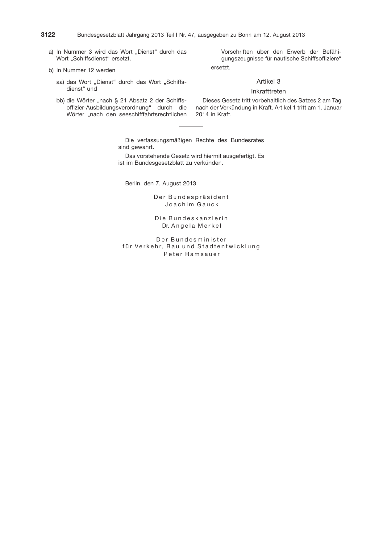 BGBl. 2013, Seite 3122 — Originalseite als Abbildung
