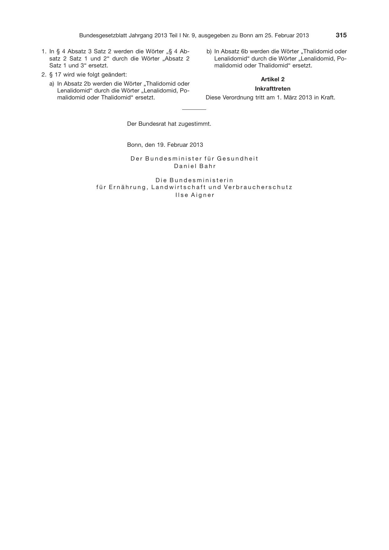BGBl. 2013, Seite 315 — Originalseite als Abbildung