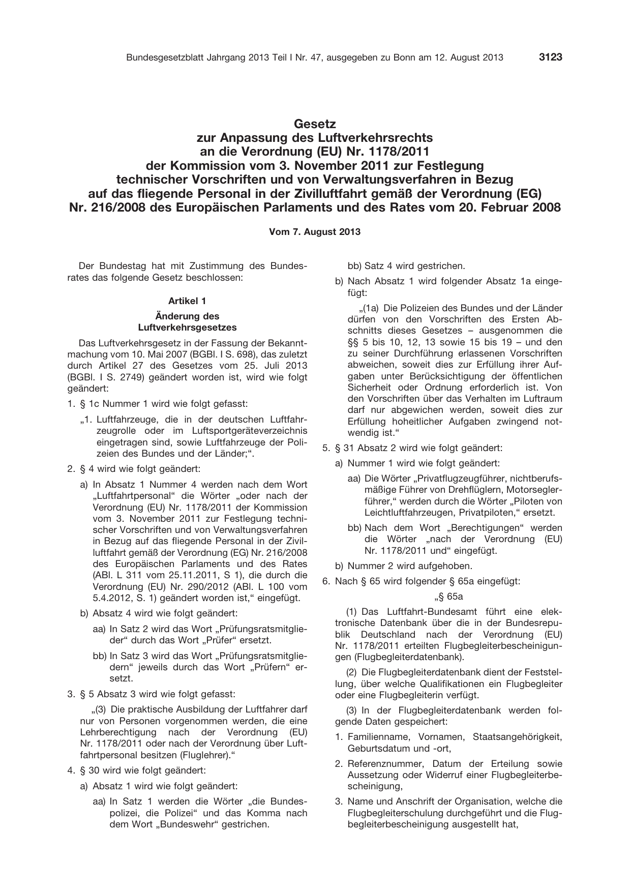 BGBl. 2013, Seite 3123 — Originalseite als Abbildung