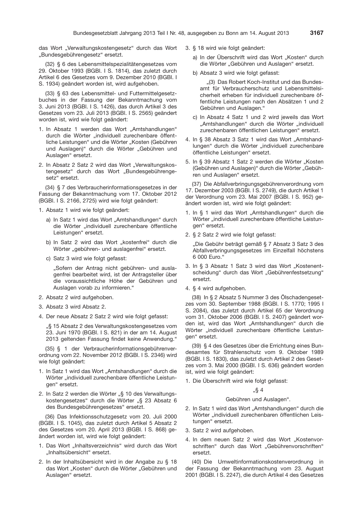 BGBl. 2013, Seite 3167 — Originalseite als Abbildung