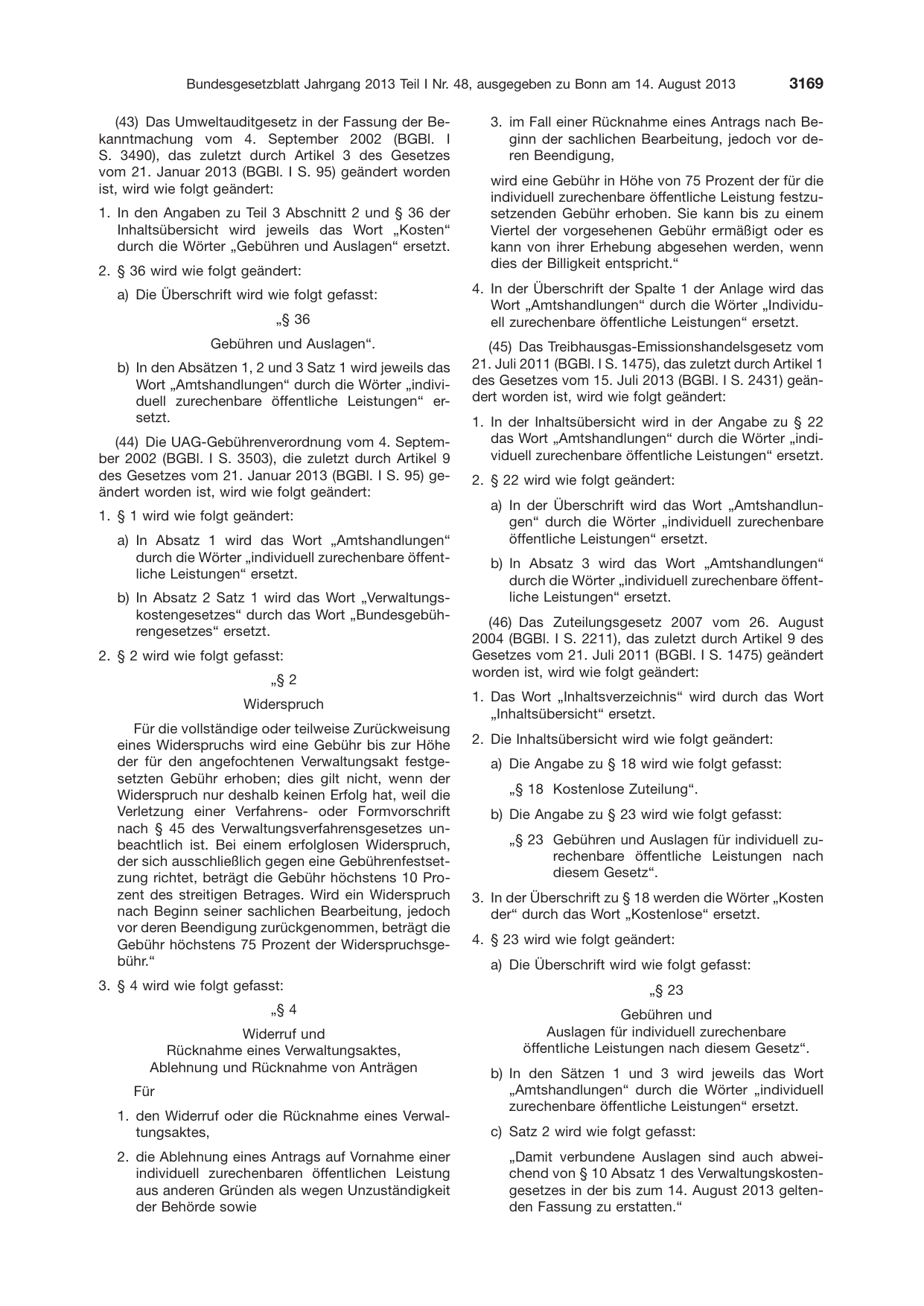 BGBl. 2013, Seite 3169 — Originalseite als Abbildung