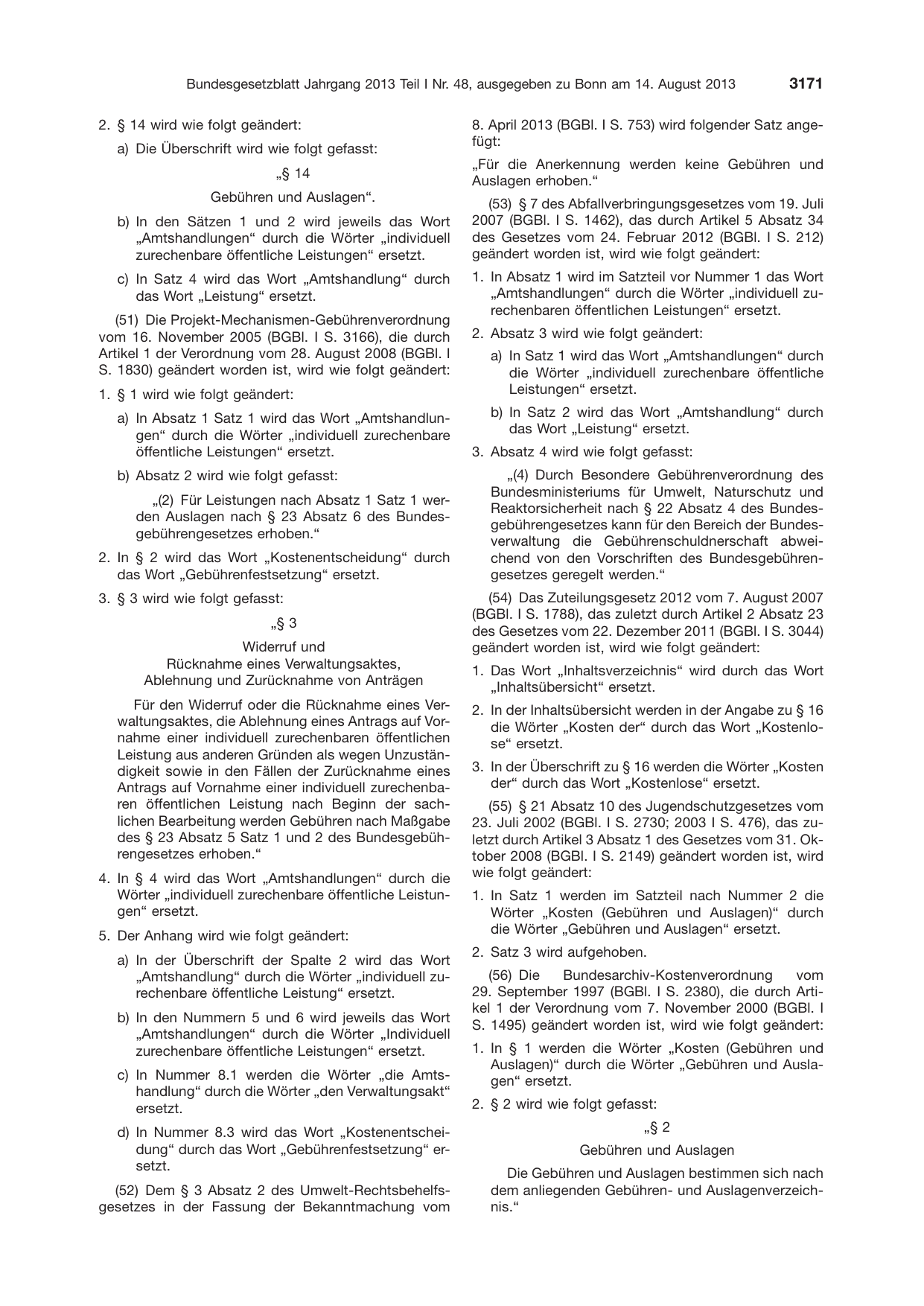 BGBl. 2013, Seite 3171 — Originalseite als Abbildung