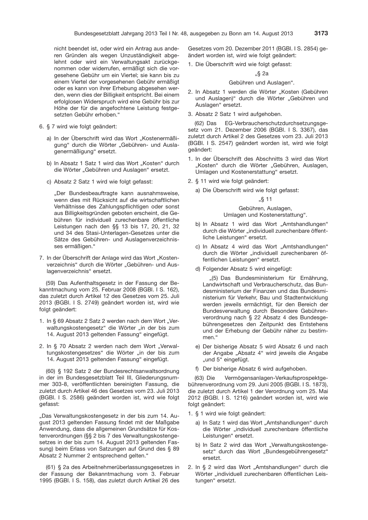 BGBl. 2013, Seite 3173 — Originalseite als Abbildung