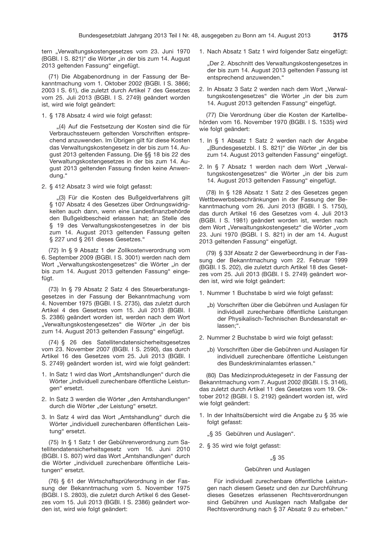 BGBl. 2013, Seite 3175 — Originalseite als Abbildung