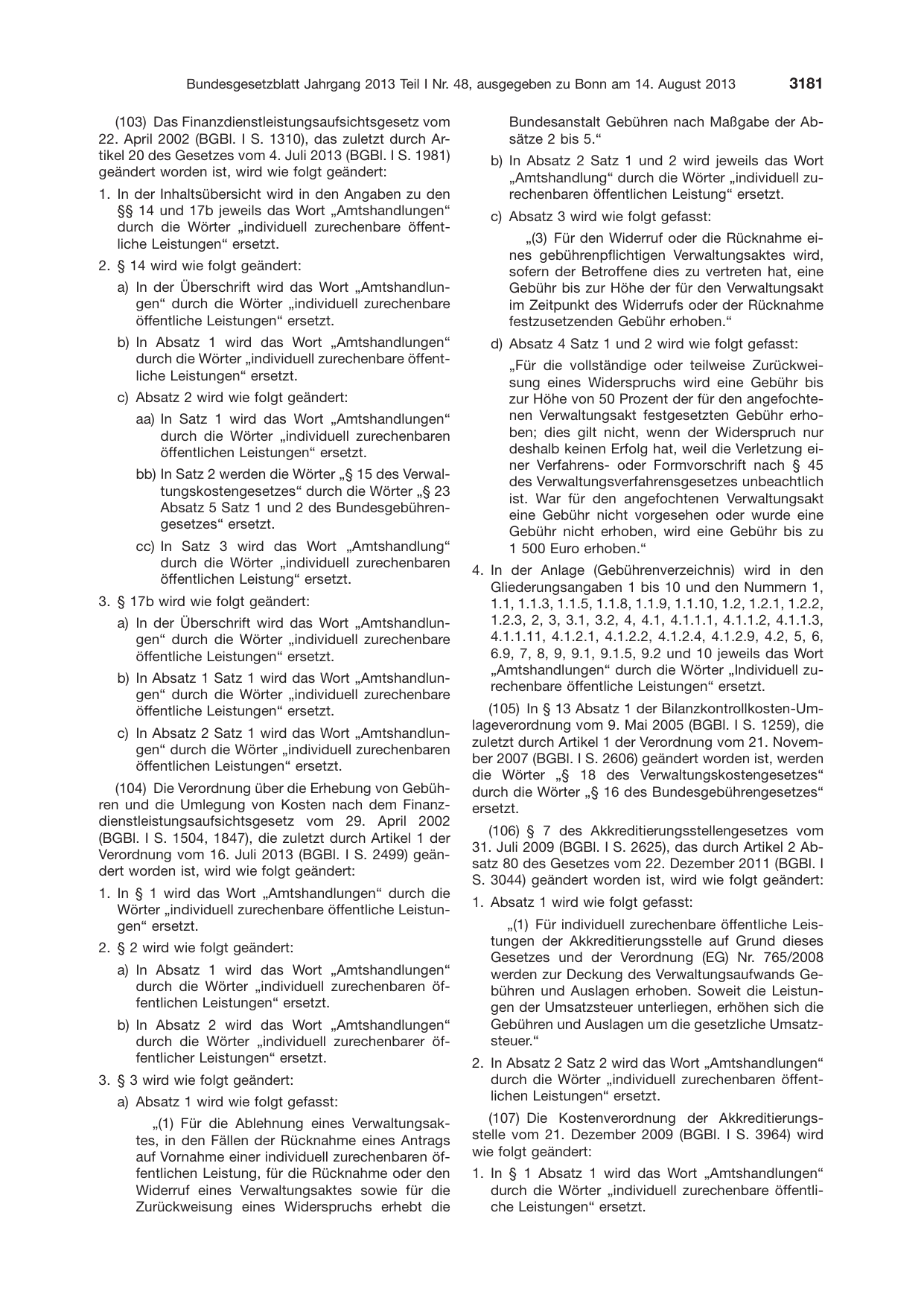 BGBl. 2013, Seite 3181 — Originalseite als Abbildung