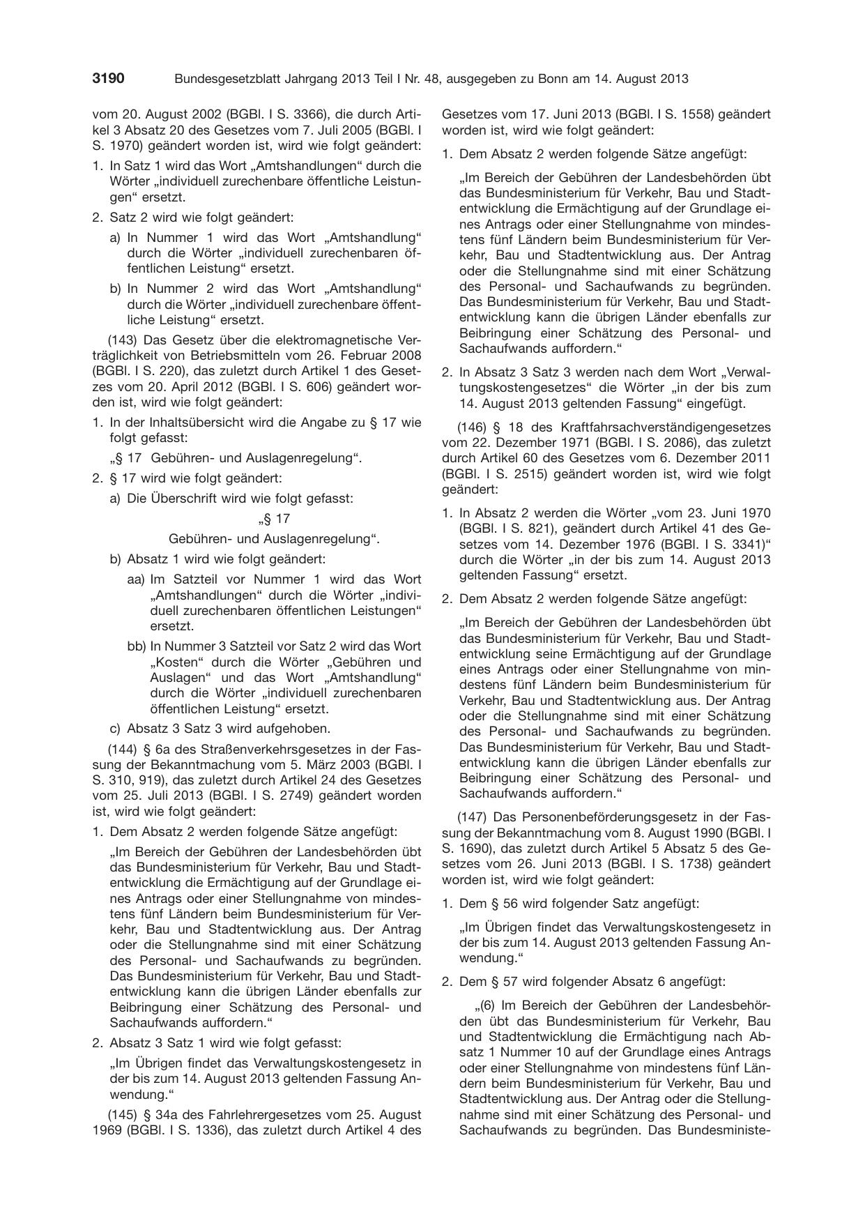 BGBl. 2013, Seite 3190 — Originalseite als Abbildung