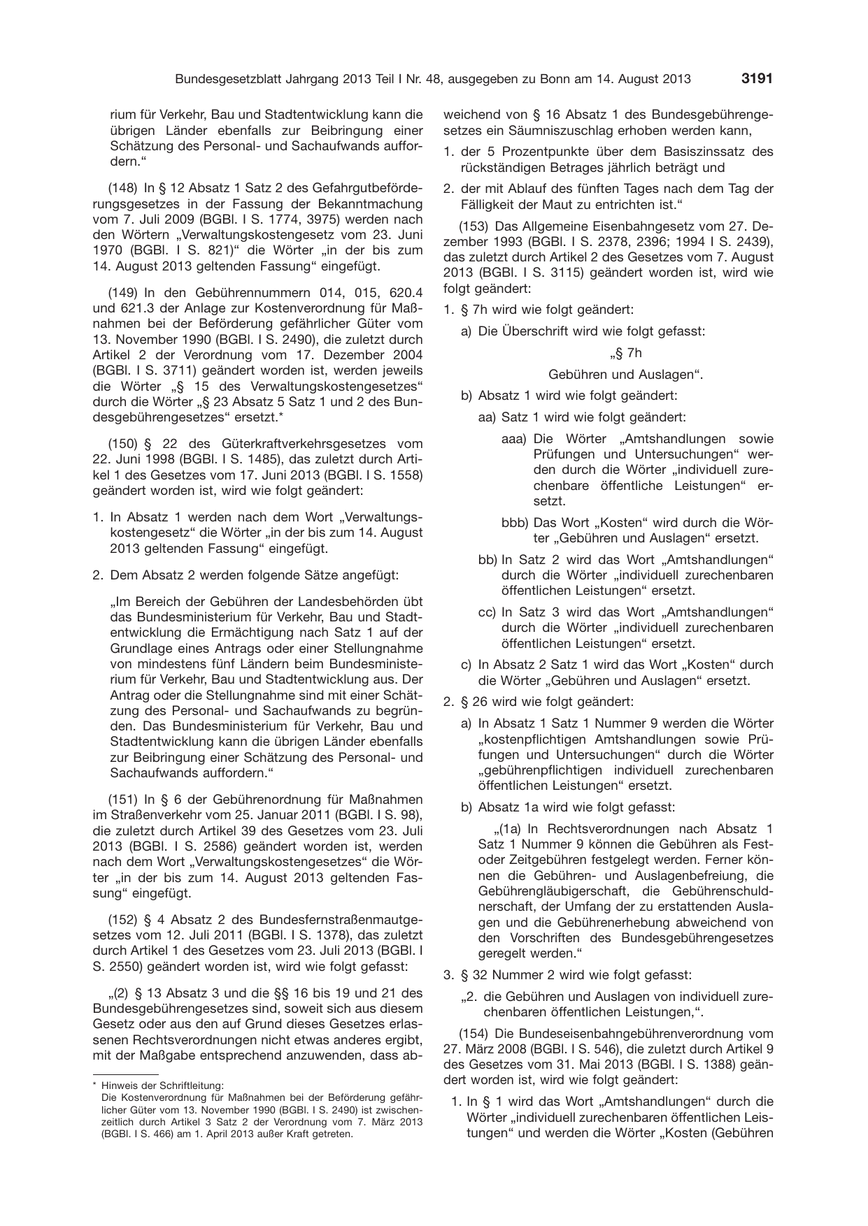BGBl. 2013, Seite 3191 — Originalseite als Abbildung