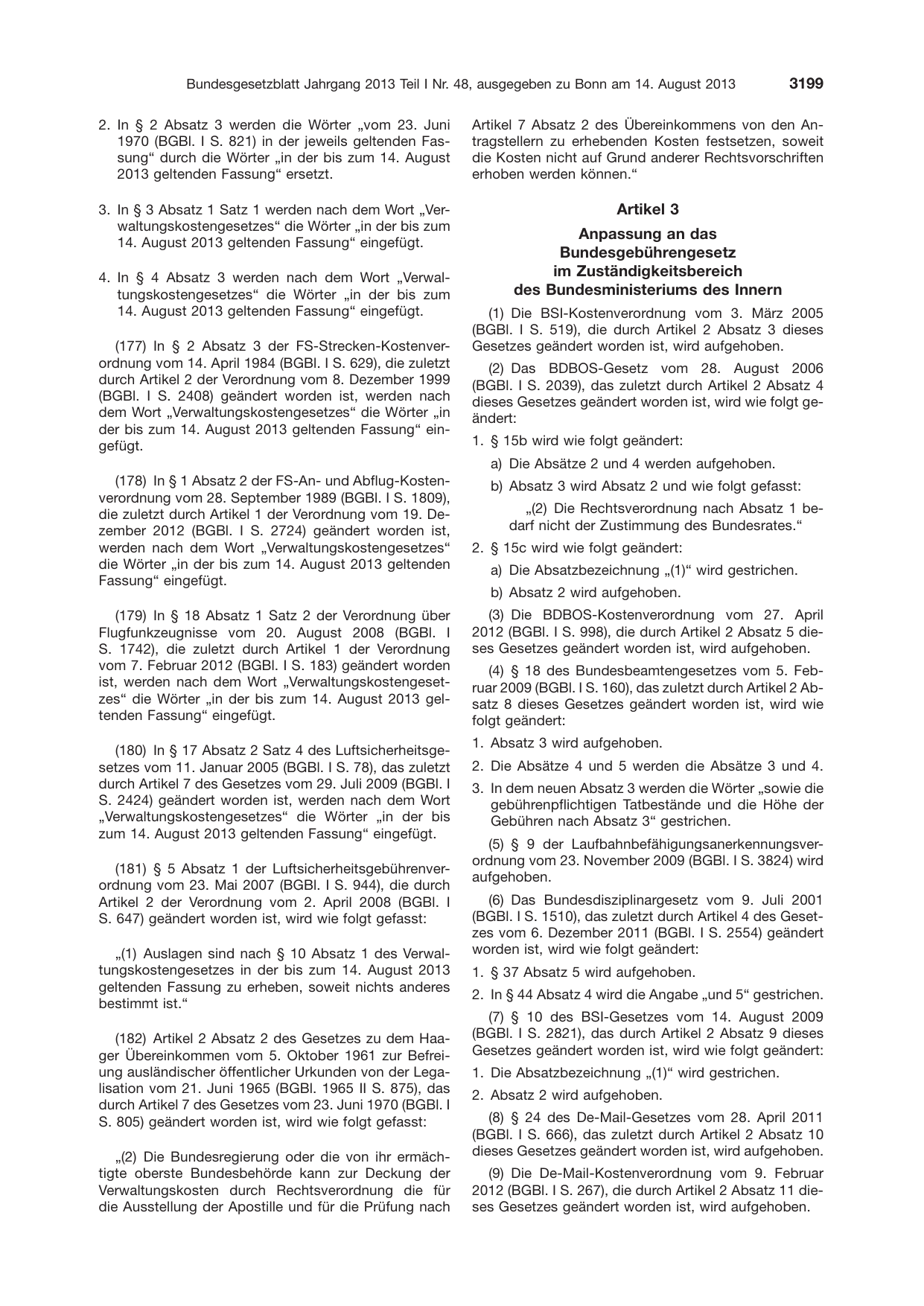 BGBl. 2013, Seite 3199 — Originalseite als Abbildung