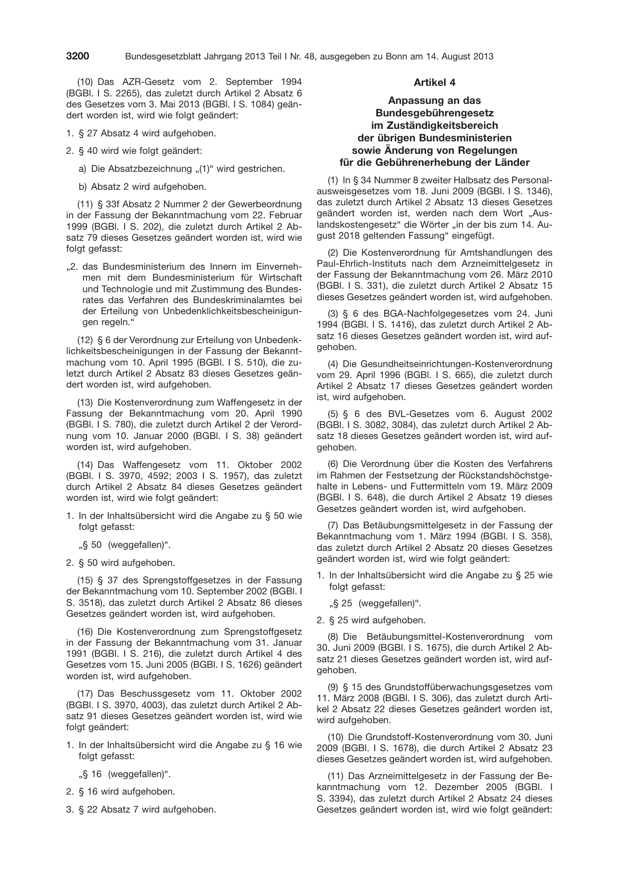 BGBl. 2013, Seite 3200 — Originalseite als Abbildung