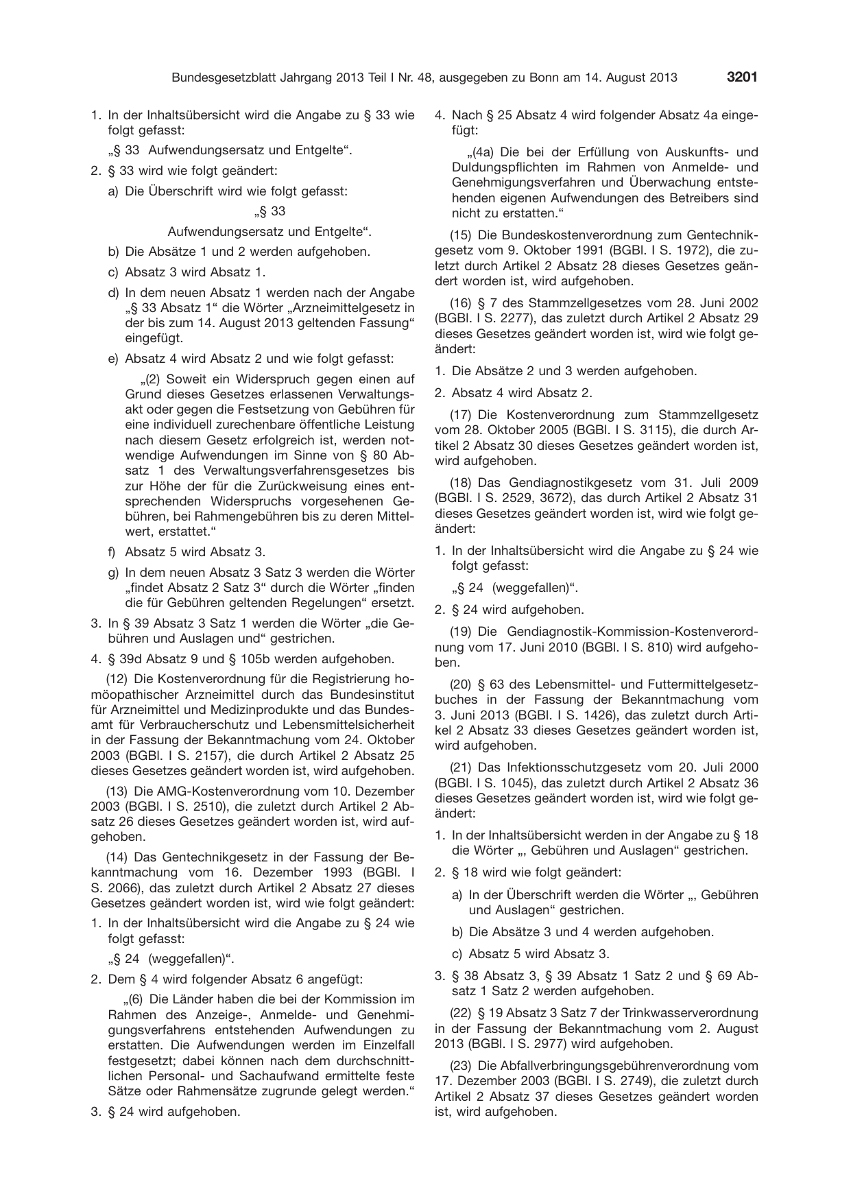 BGBl. 2013, Seite 3201 — Originalseite als Abbildung