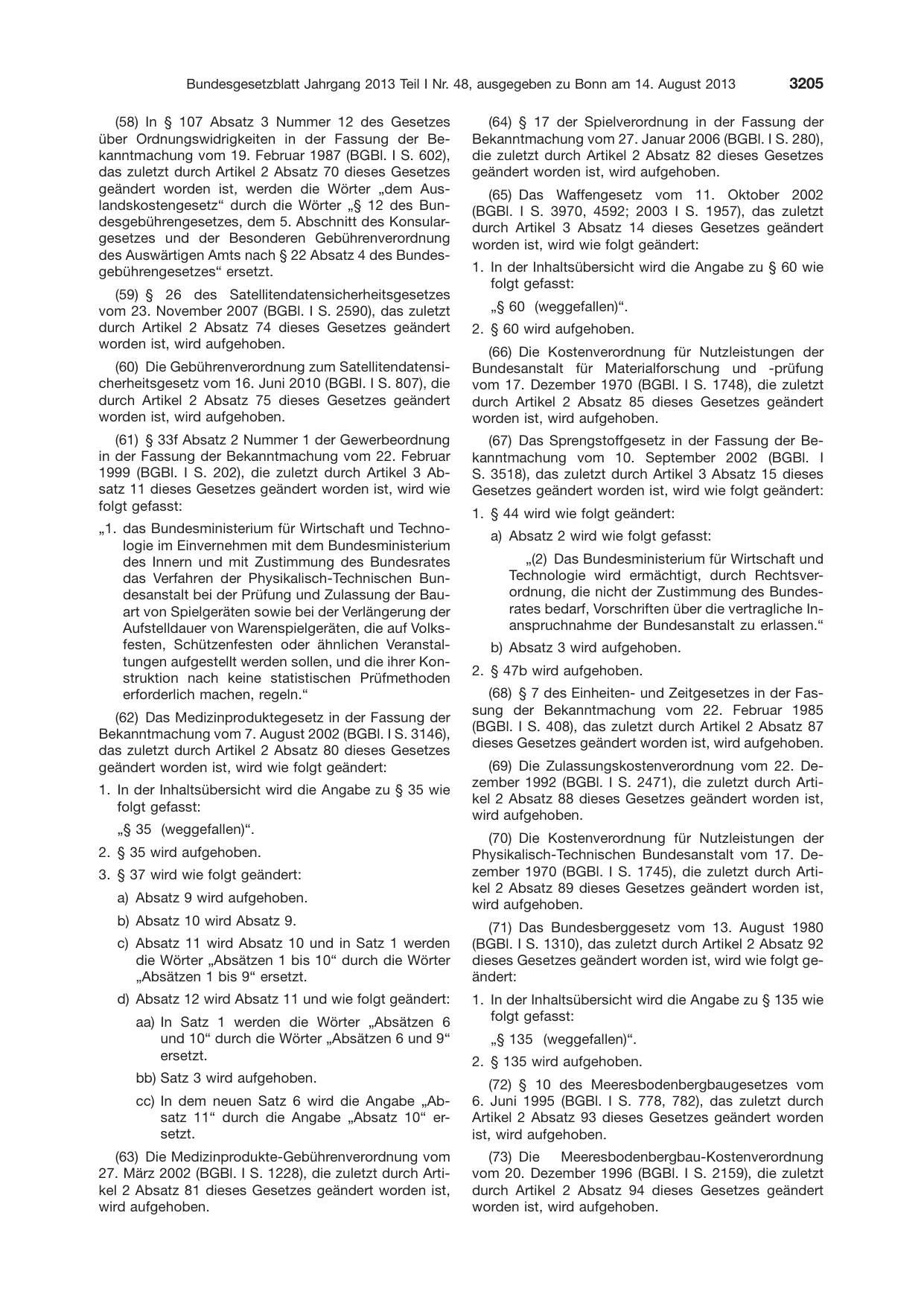 BGBl. 2013, Seite 3205 — Originalseite als Abbildung