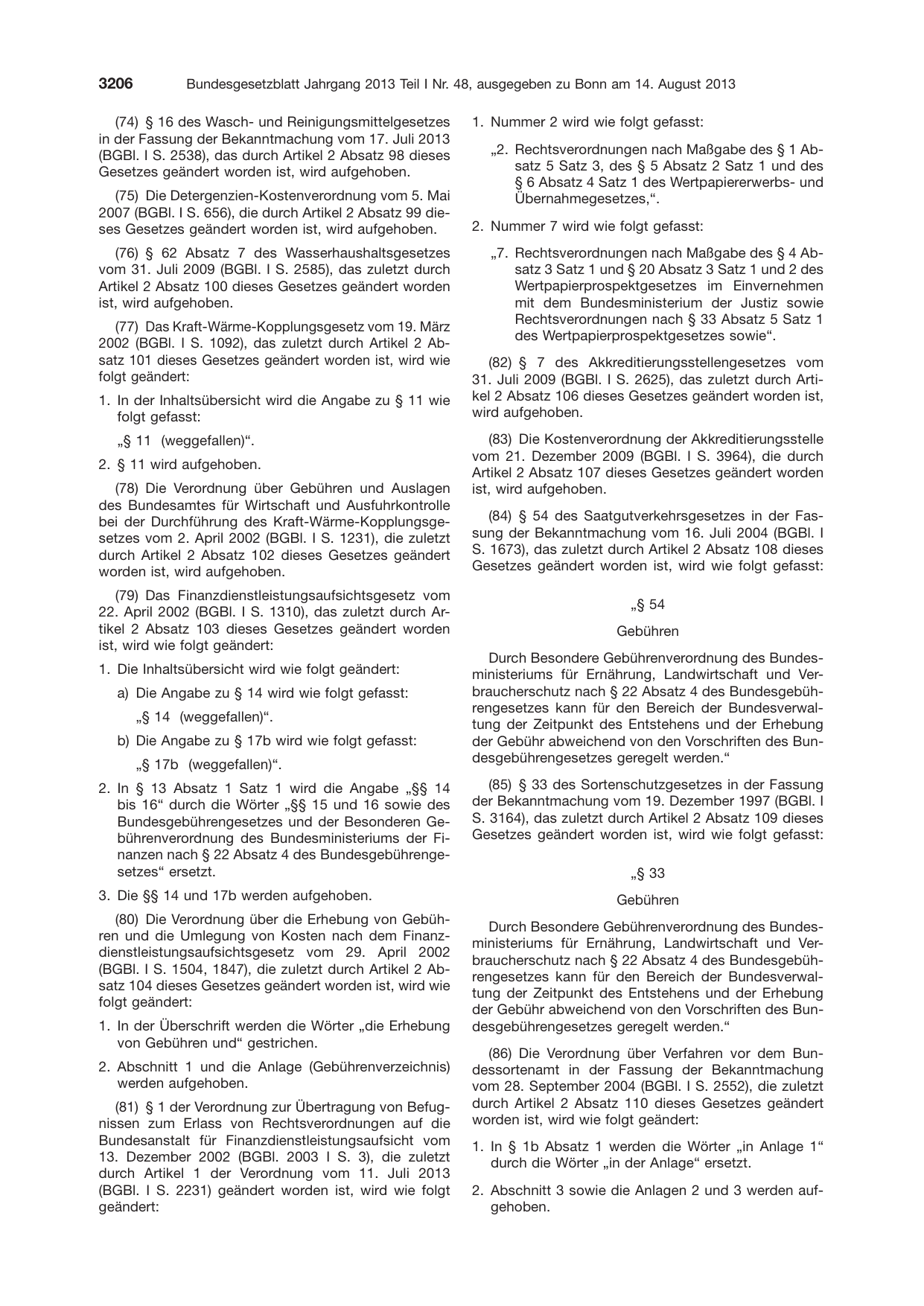 BGBl. 2013, Seite 3206 — Originalseite als Abbildung