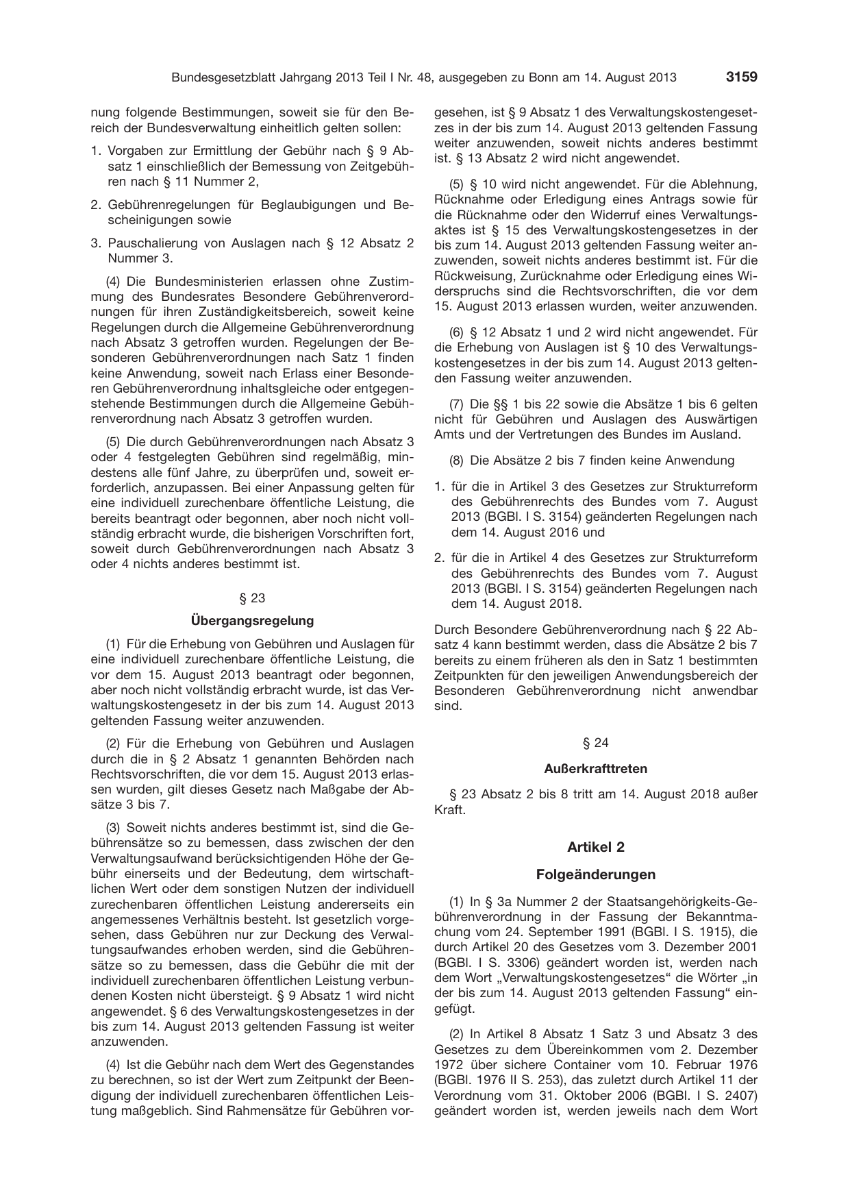 BGBl. 2013, Seite 3159 — Originalseite als Abbildung