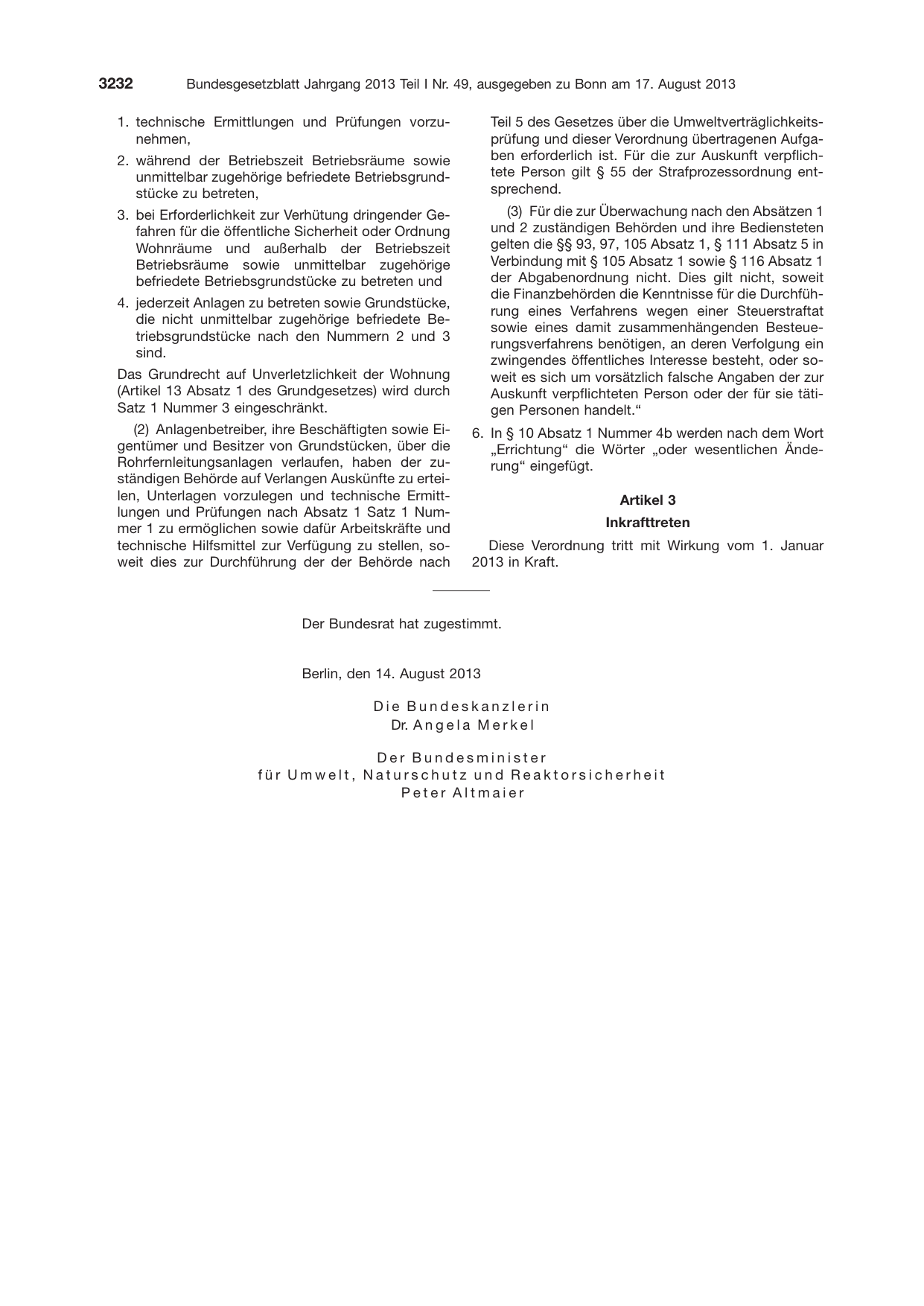 BGBl. 2013, Seite 3232 — Originalseite als Abbildung
