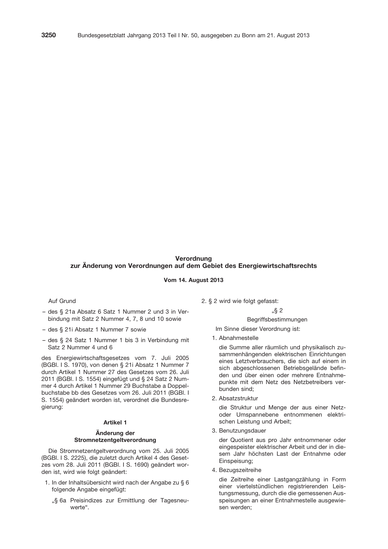 BGBl. 2013, Seite 3250 — Originalseite als Abbildung