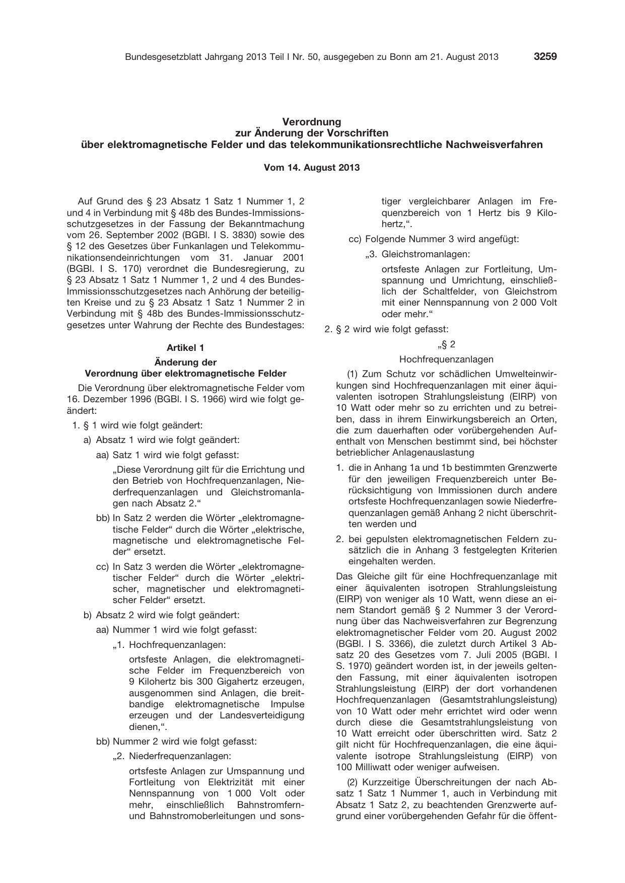 BGBl. 2013, Seite 3259 — Originalseite als Abbildung