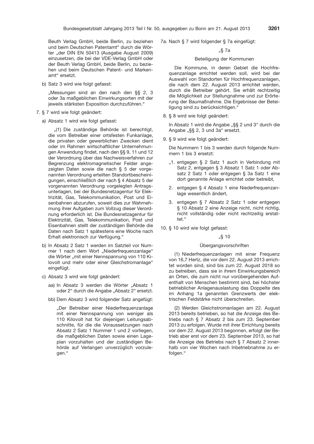 BGBl. 2013, Seite 3261 — Originalseite als Abbildung