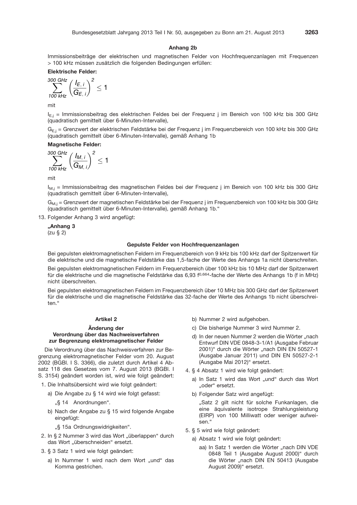 BGBl. 2013, Seite 3263 — Originalseite als Abbildung