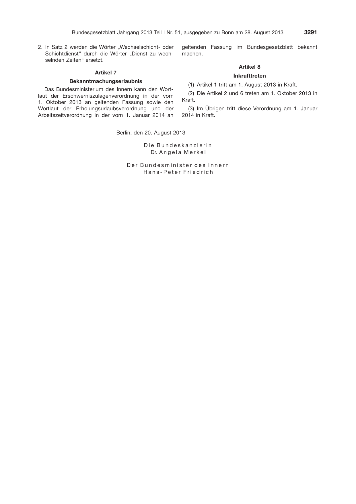 BGBl. 2013, Seite 3291 — Originalseite als Abbildung