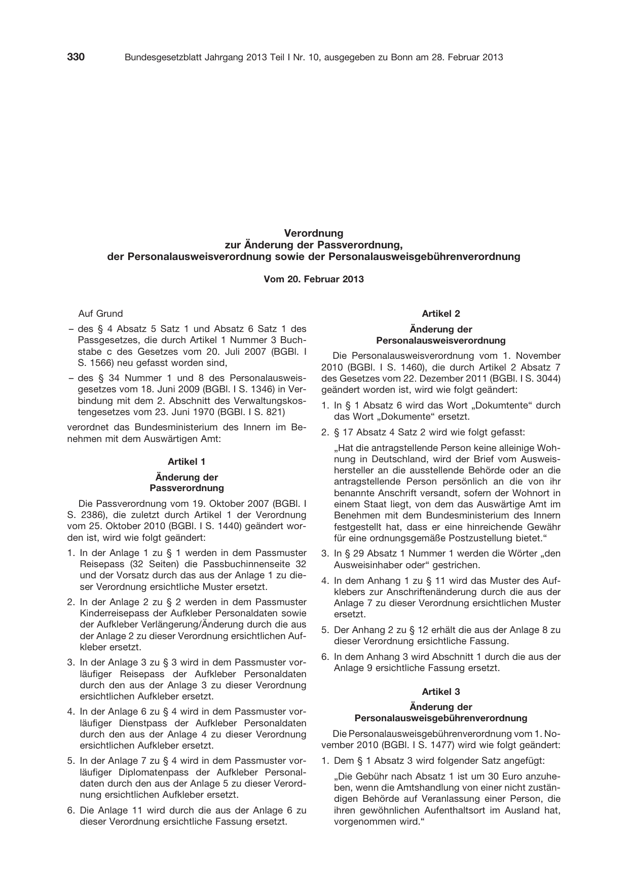 BGBl. 2013, Seite 330 — Originalseite als Abbildung