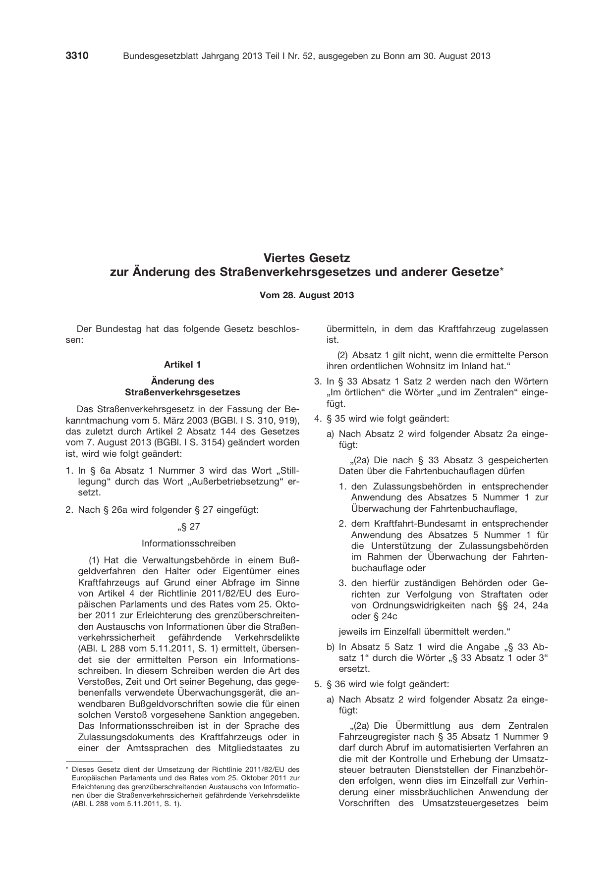 BGBl. 2013, Seite 3310 — Originalseite als Abbildung