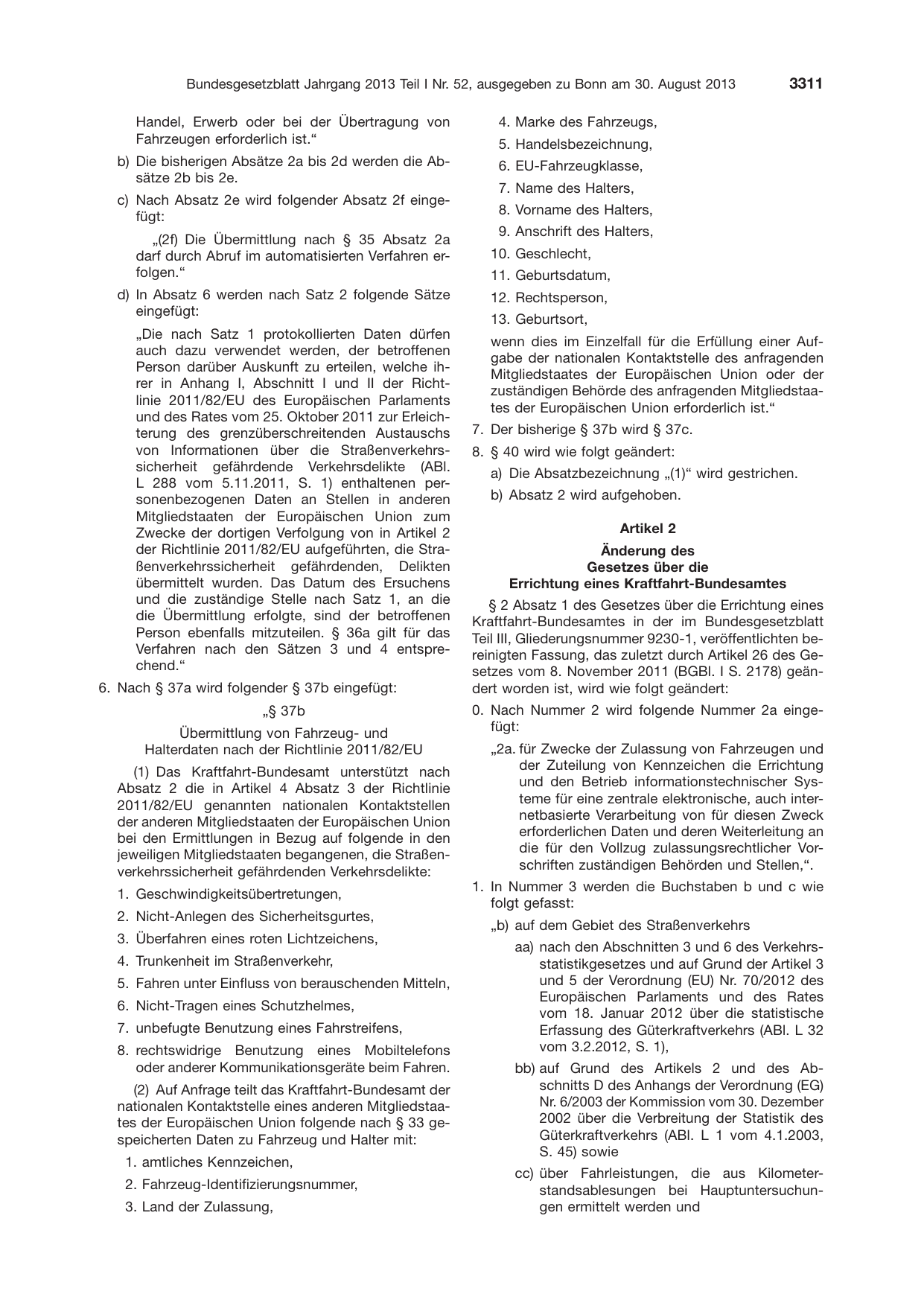 BGBl. 2013, Seite 3311 — Originalseite als Abbildung