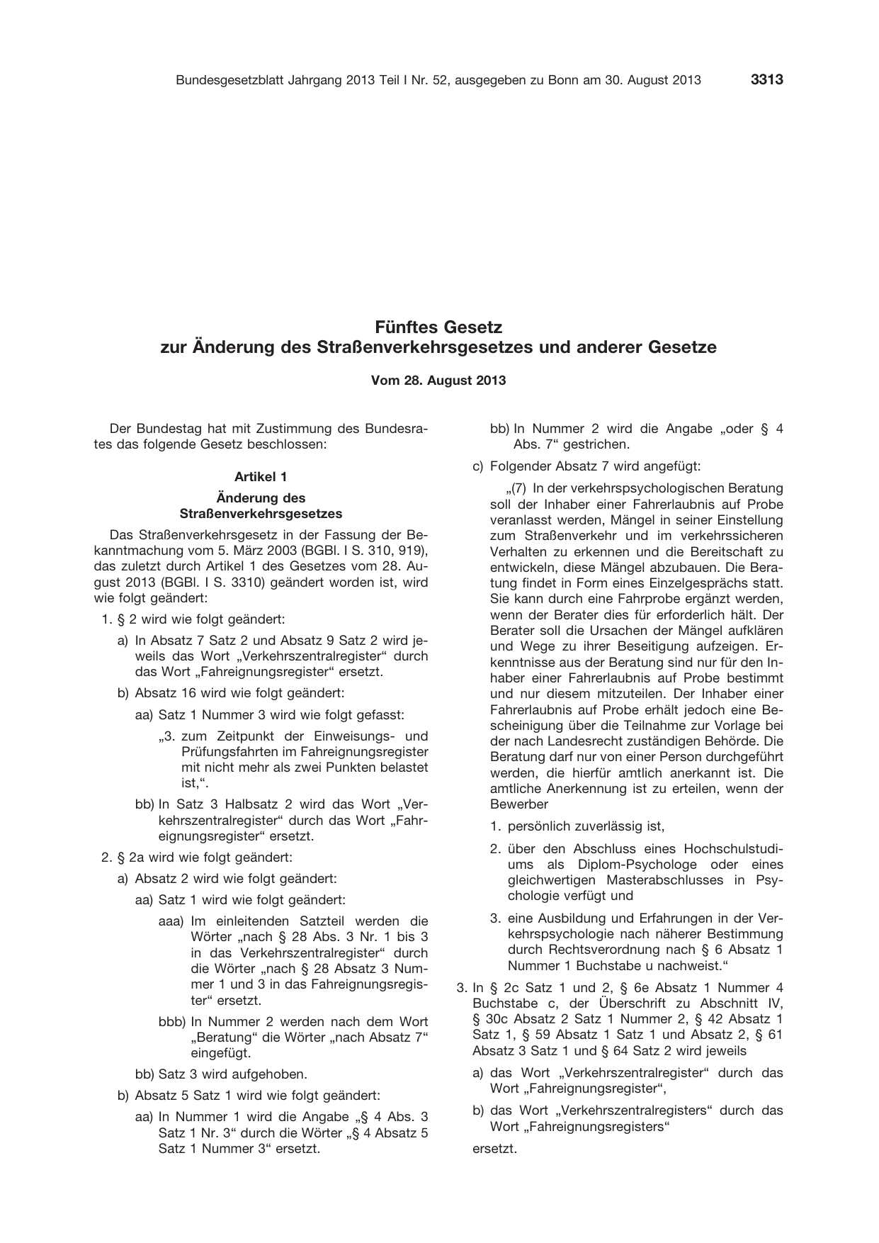 BGBl. 2013, Seite 3313 — Originalseite als Abbildung