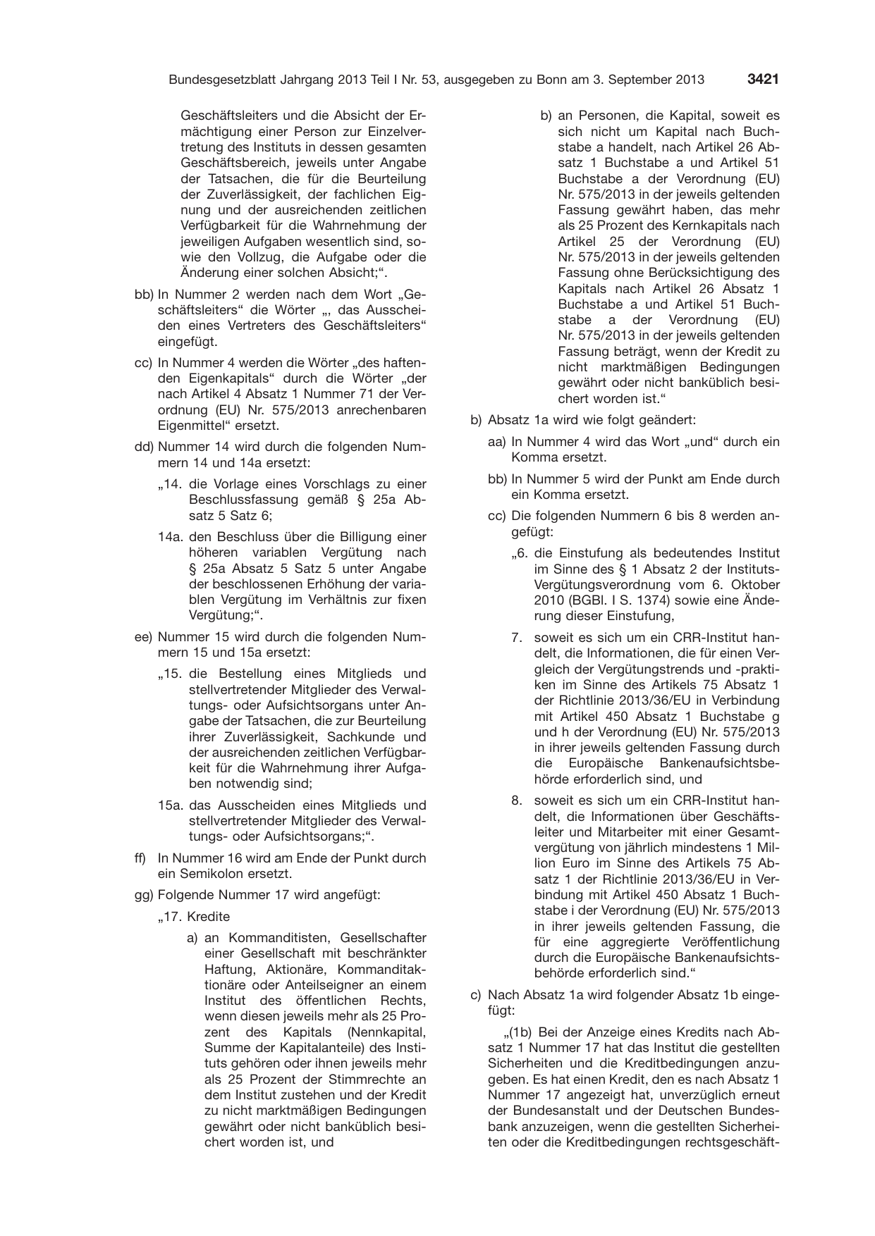 BGBl. 2013, Seite 3421 — Originalseite als Abbildung