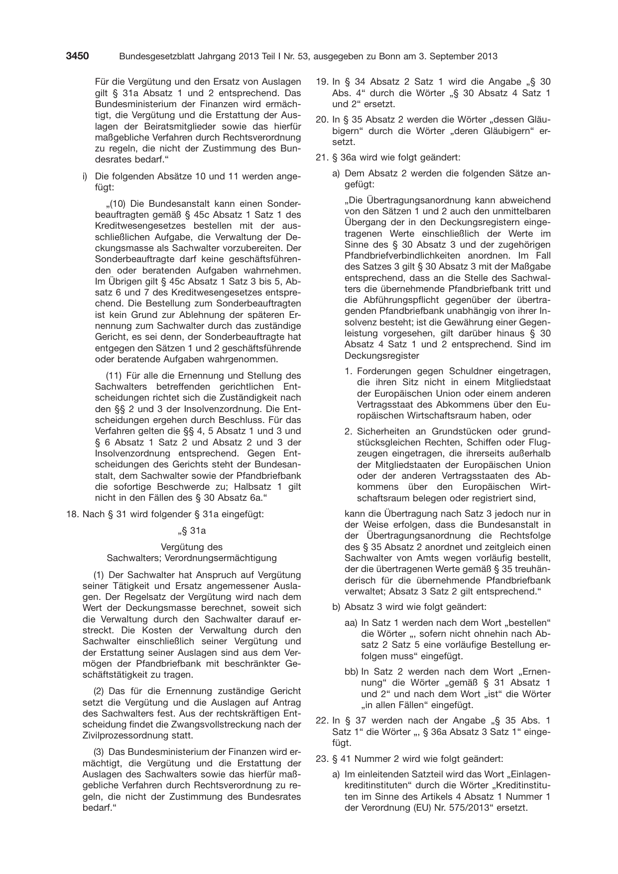 BGBl. 2013, Seite 3450 — Originalseite als Abbildung