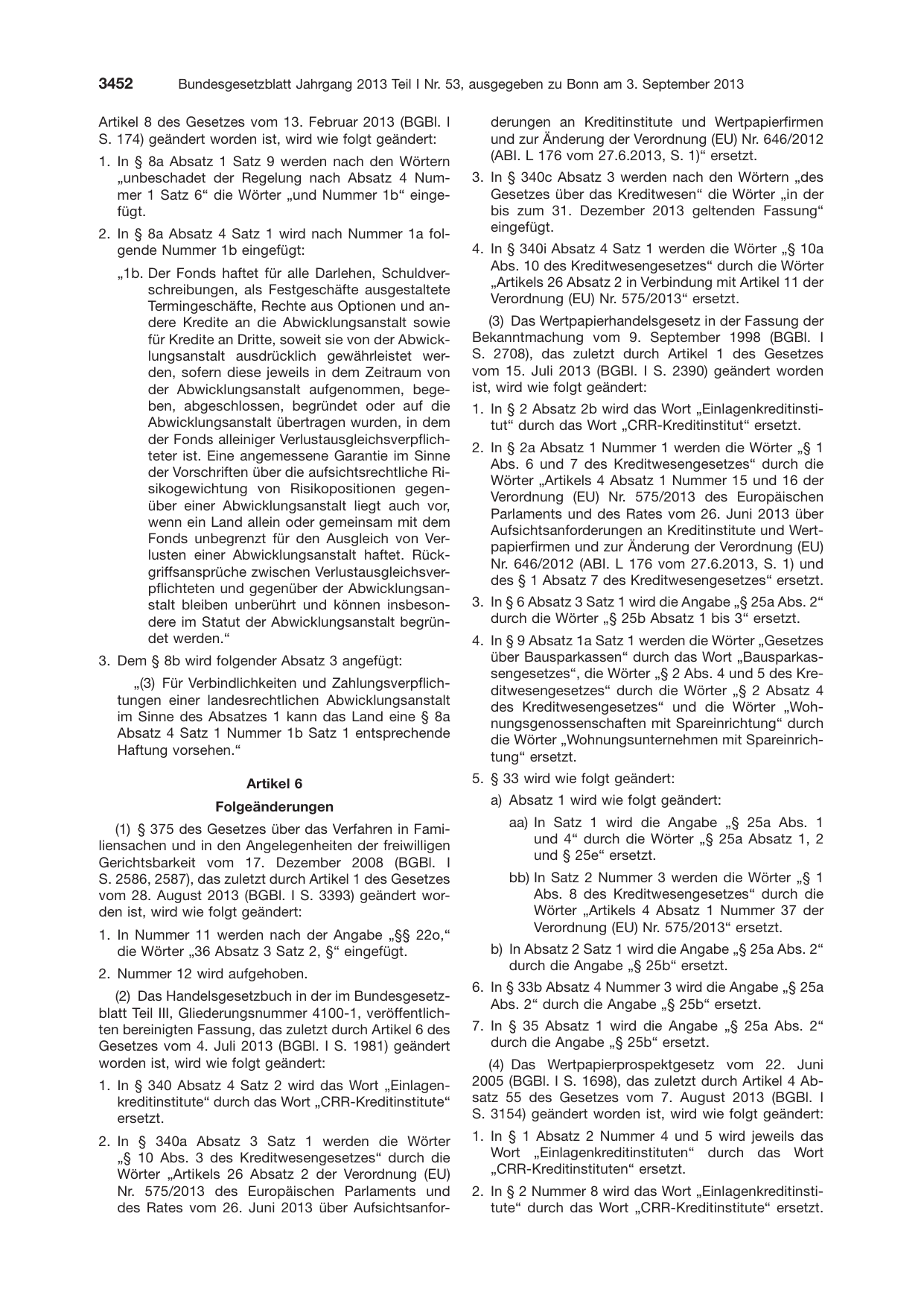 BGBl. 2013, Seite 3452 — Originalseite als Abbildung