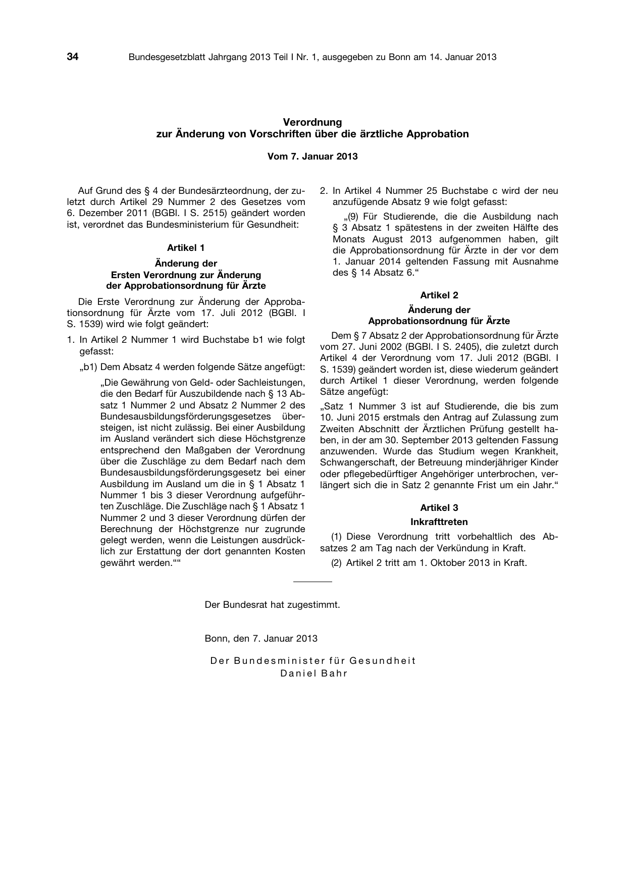 BGBl. 2013, Seite 34 — Originalseite als Abbildung