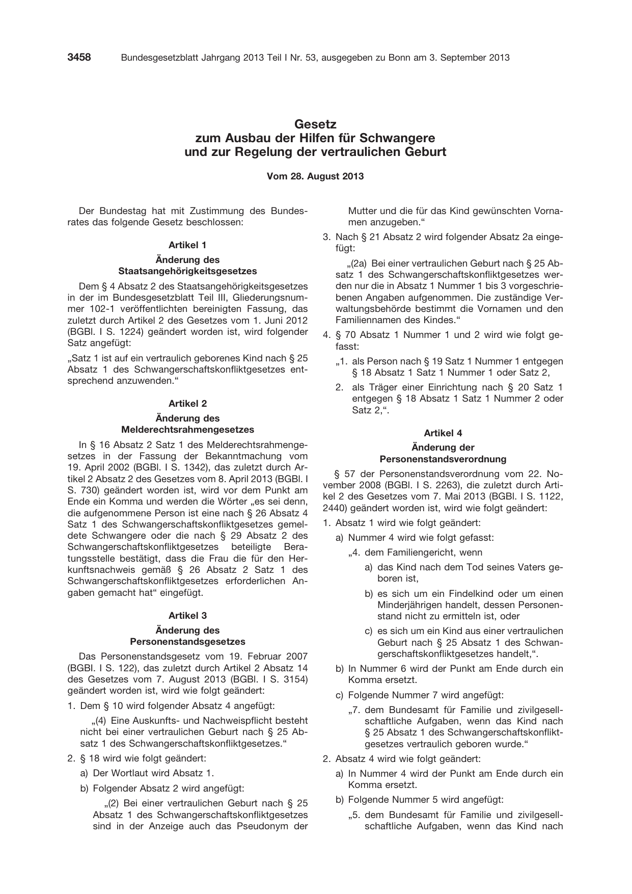 BGBl. 2013, Seite 3458 — Originalseite als Abbildung