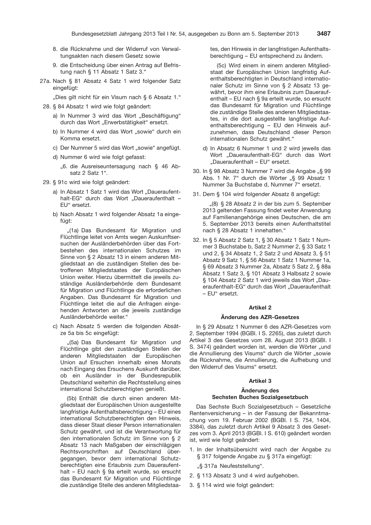 BGBl. 2013, Seite 3487 — Originalseite als Abbildung