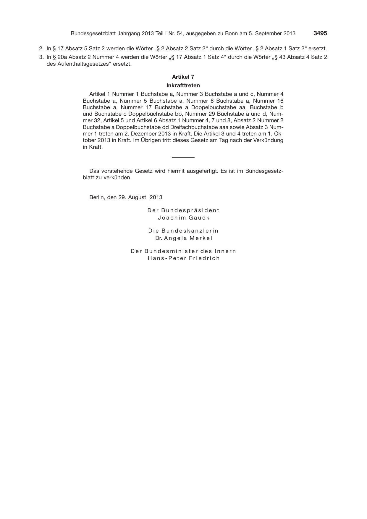 BGBl. 2013, Seite 3495 — Originalseite als Abbildung