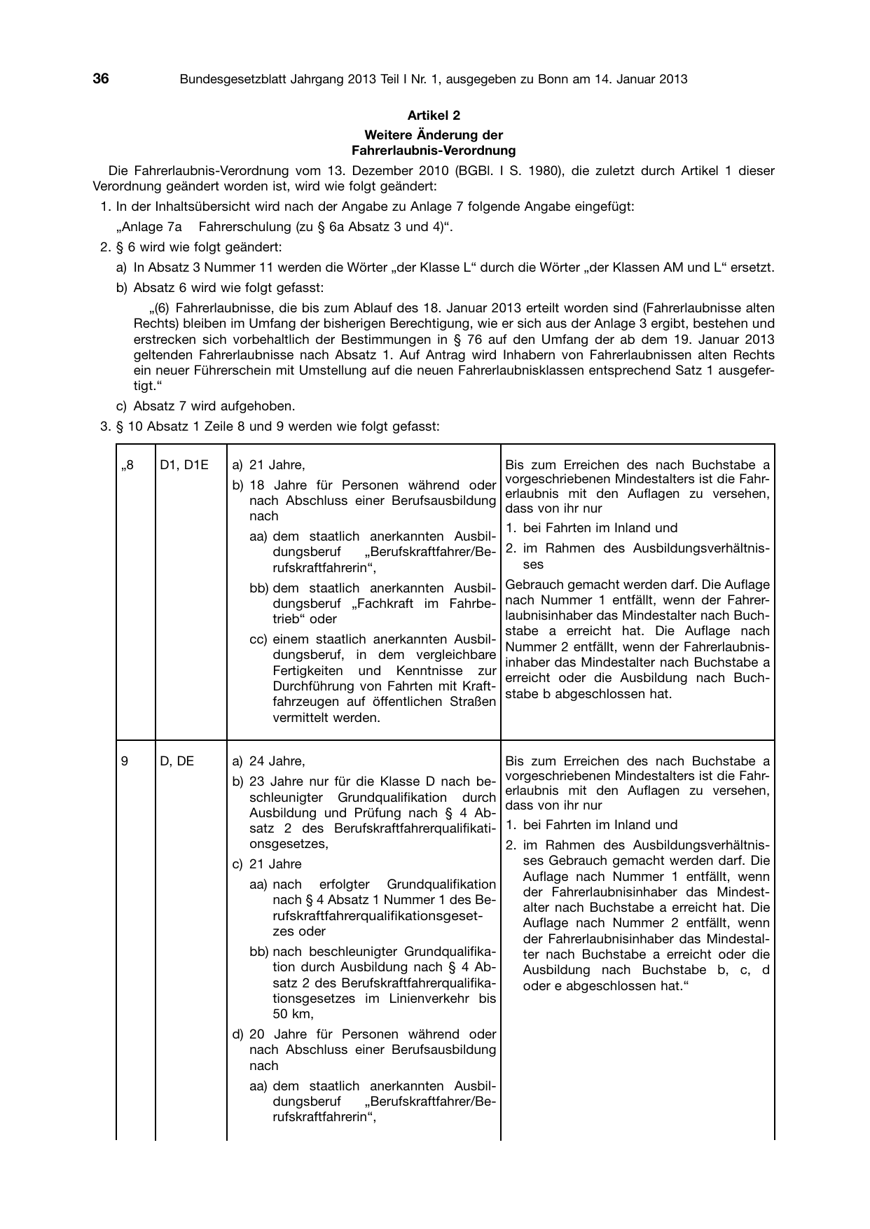 BGBl. 2013, Seite 36 — Originalseite als Abbildung