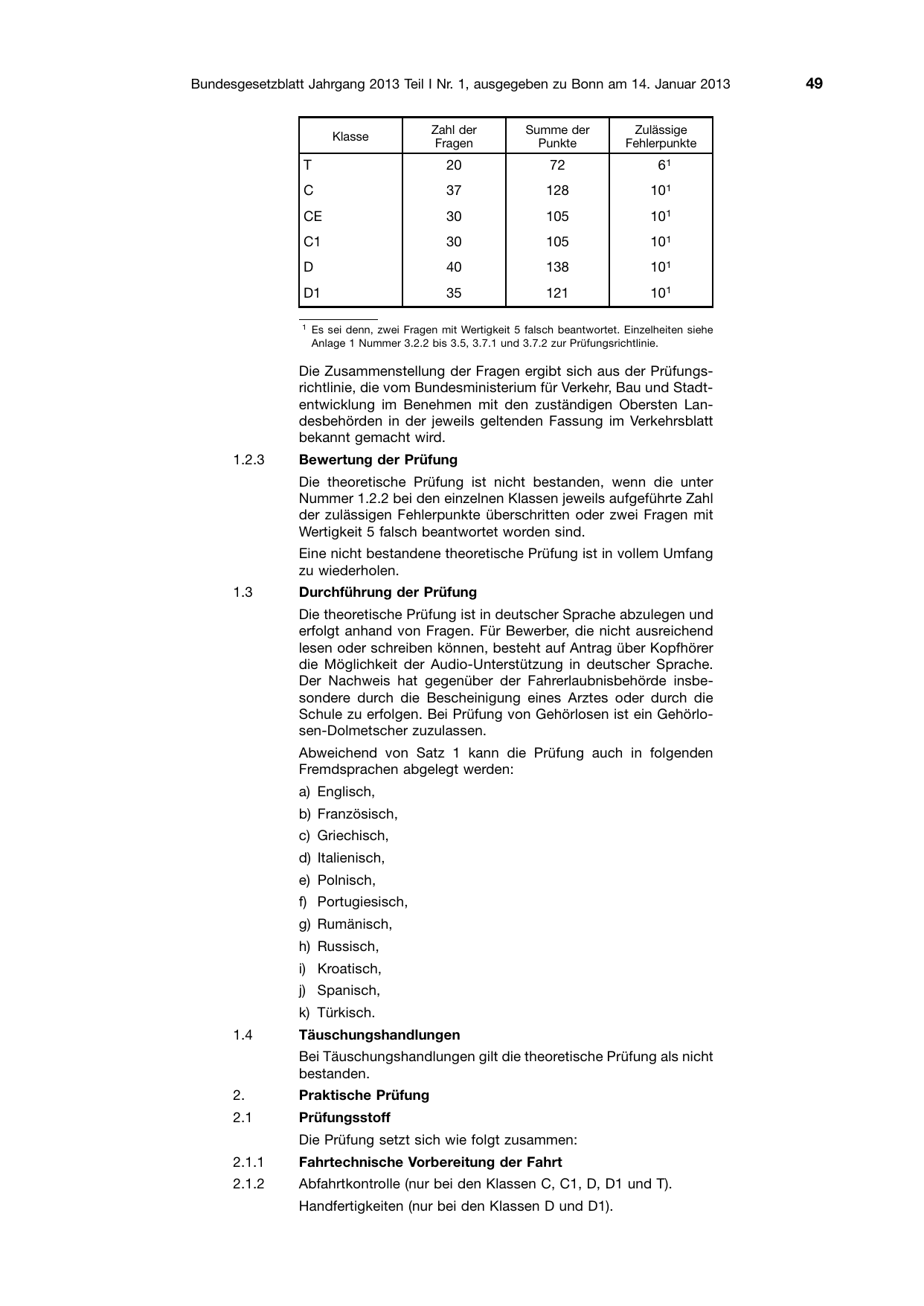 BGBl. 2013, Seite 49 — Originalseite als Abbildung