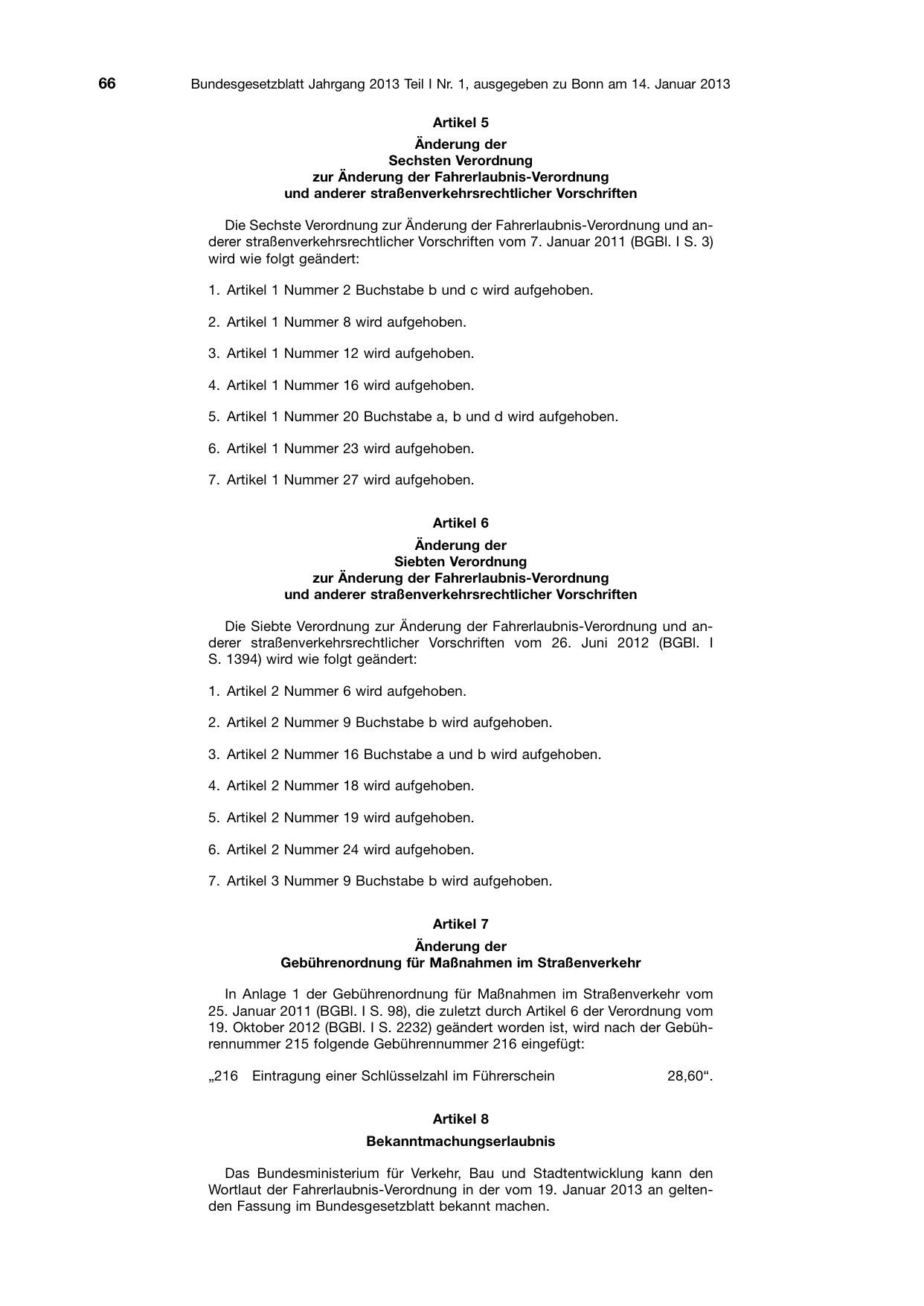 BGBl. 2013, Seite 66 — Originalseite als Abbildung