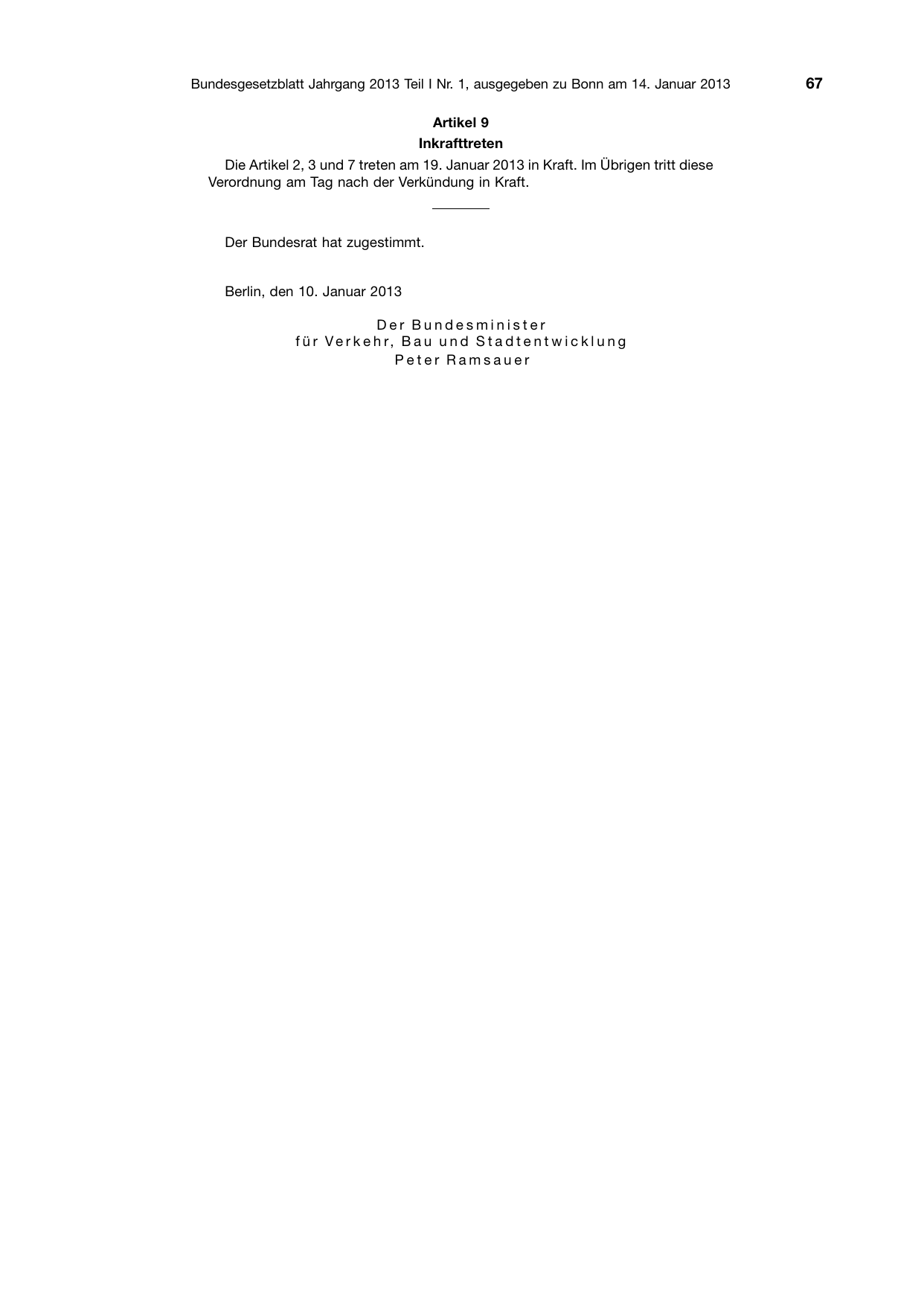 BGBl. 2013, Seite 67 — Originalseite als Abbildung
