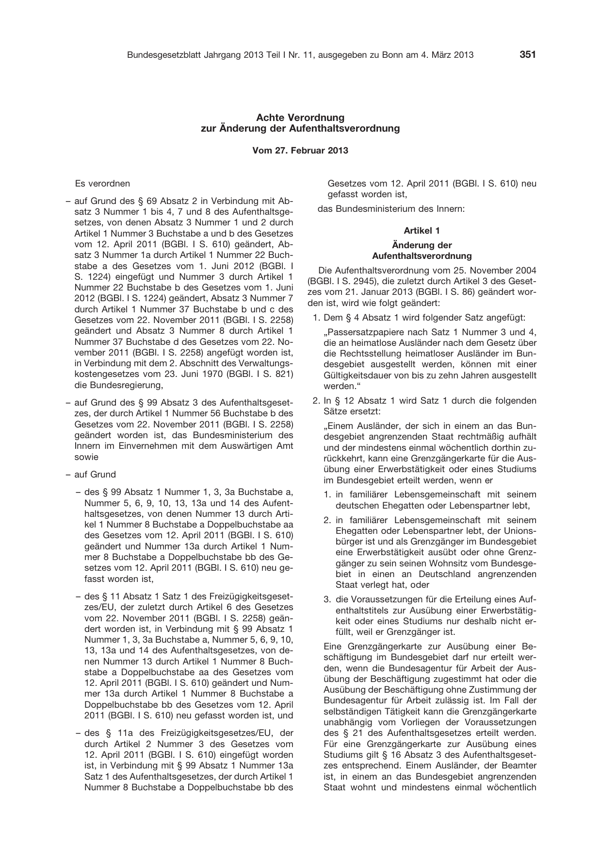 BGBl. 2013, Seite 351 — Originalseite als Abbildung