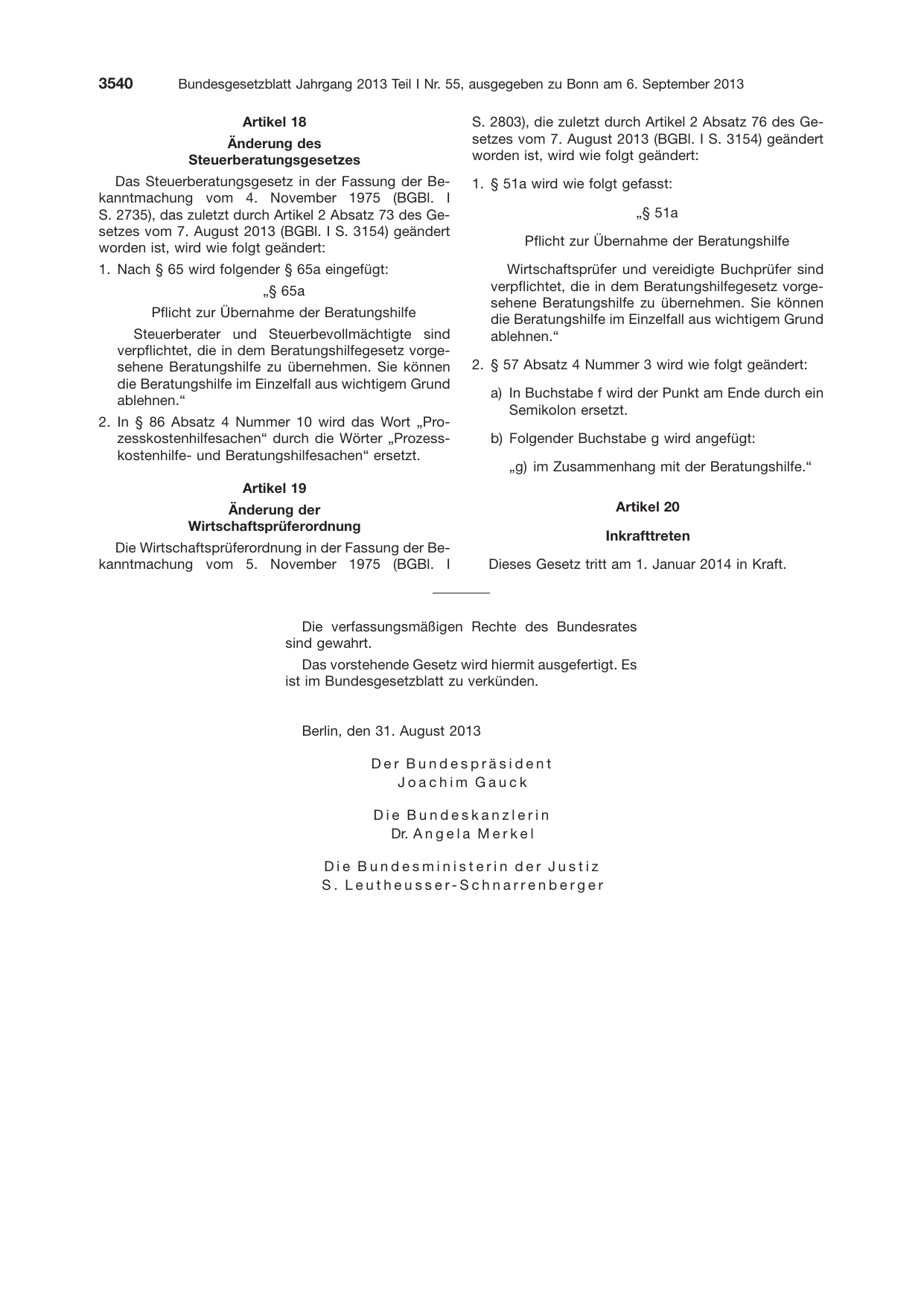 BGBl. 2013, Seite 3540 — Originalseite als Abbildung