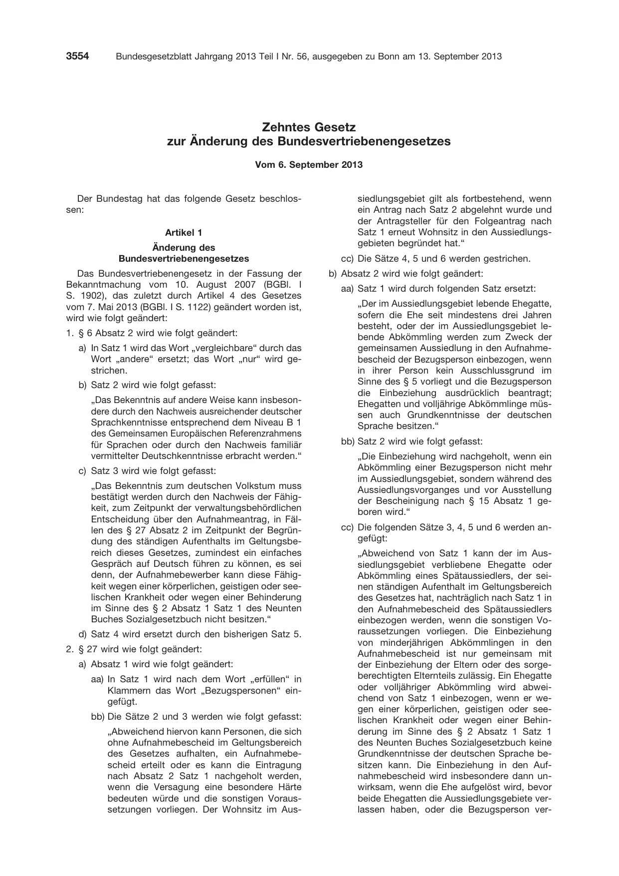 BGBl. 2013, Seite 3554 — Originalseite als Abbildung